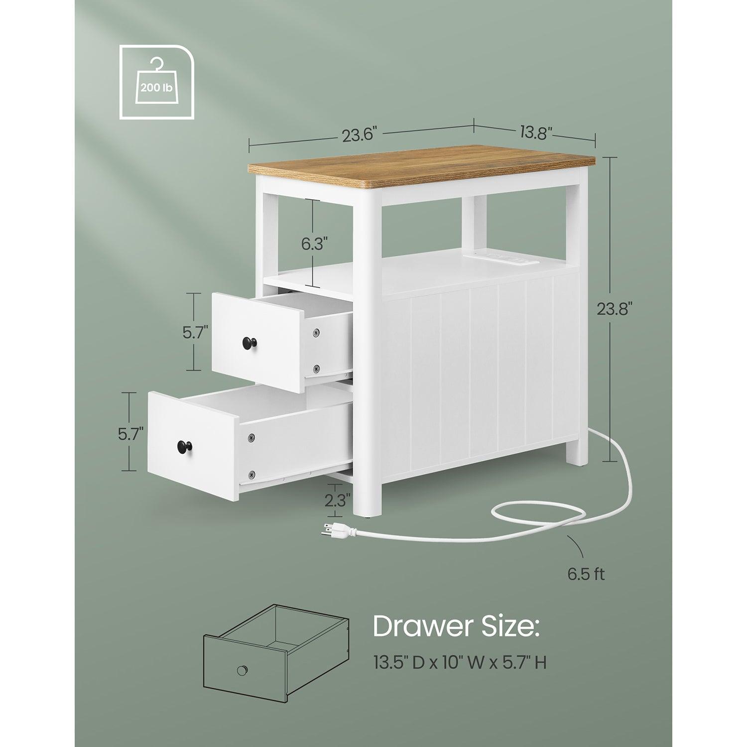 Side Table with Charging Station and 2 Drawers FredCo