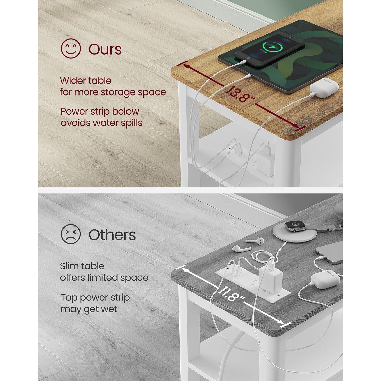 Side Table with Charging Station and 2 Drawers FredCo