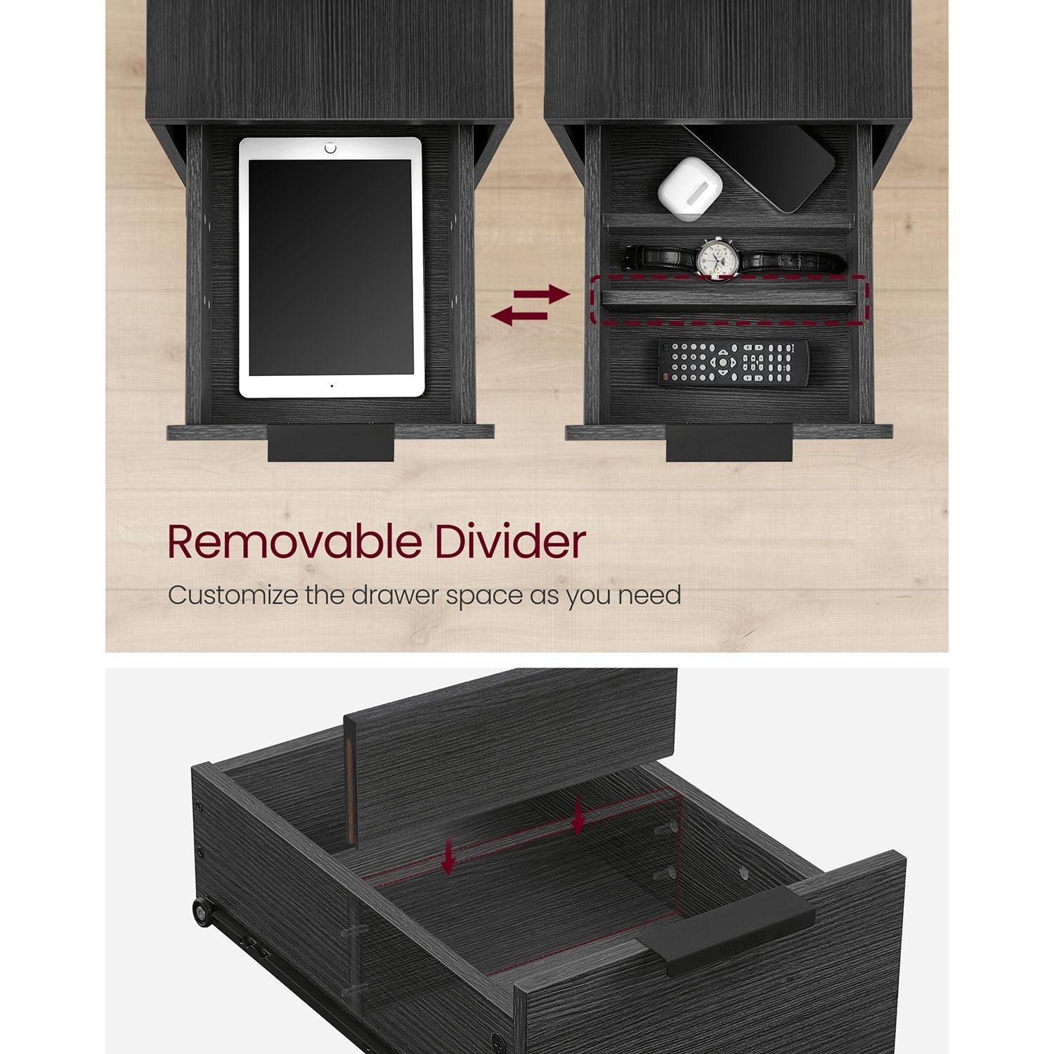 Side Table with Charging Station Black FredCo