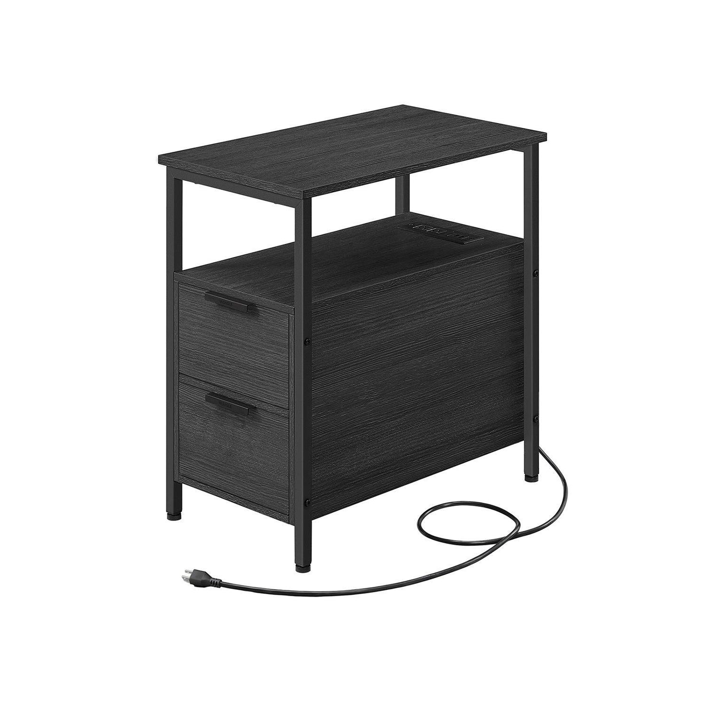 Side Table with Charging Station Black FredCo