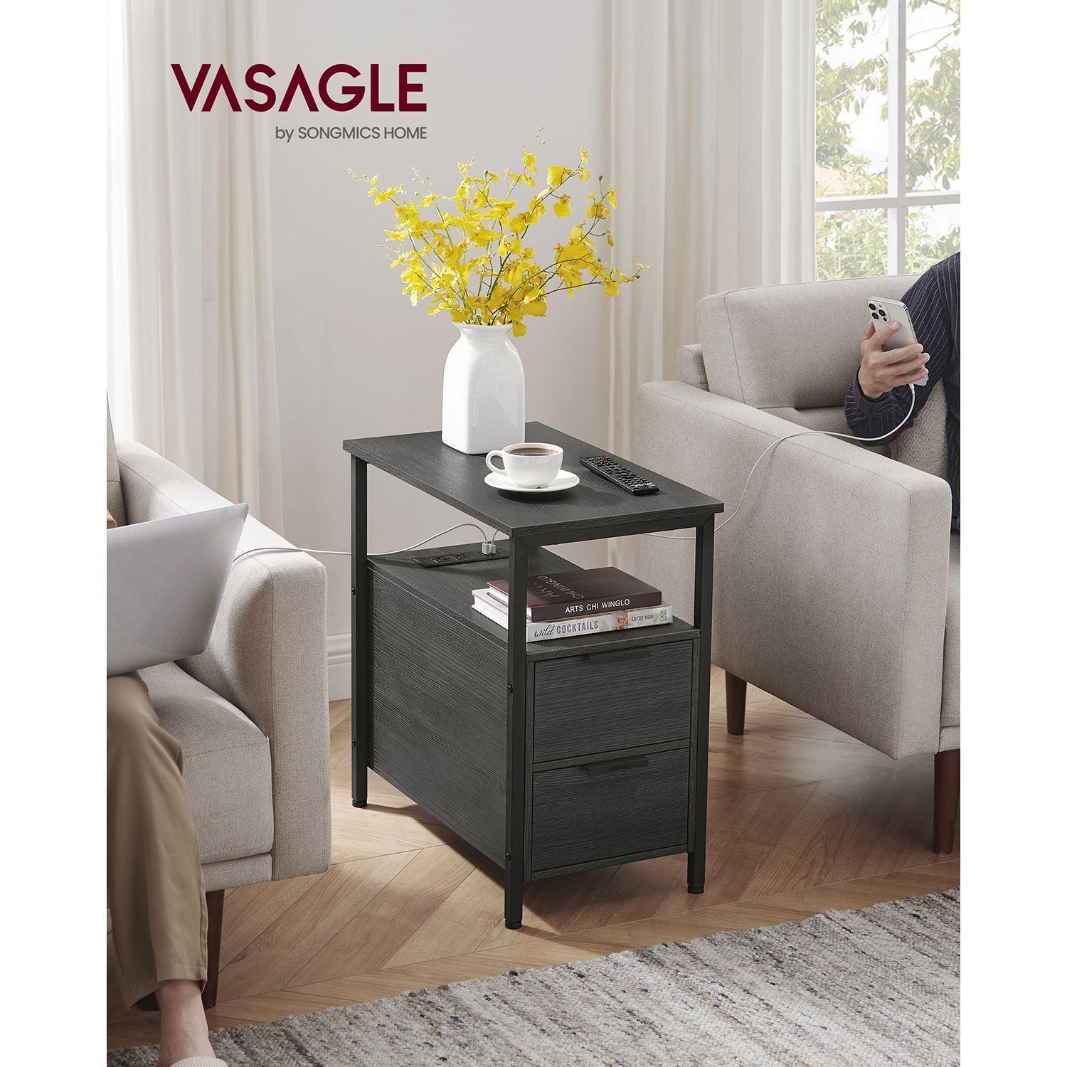 Side Table with Charging Station Black FredCo