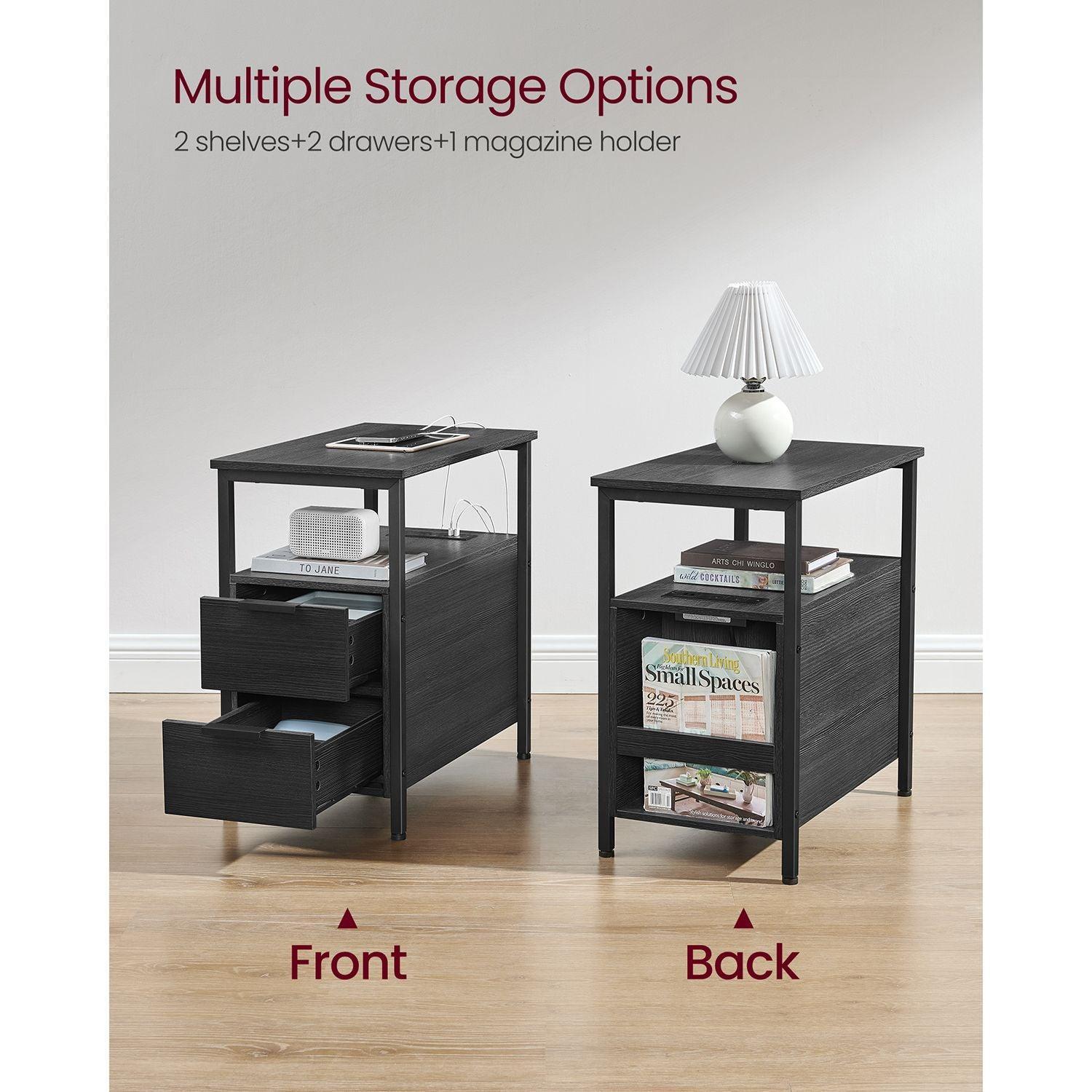 Side Table with Charging Station Black FredCo