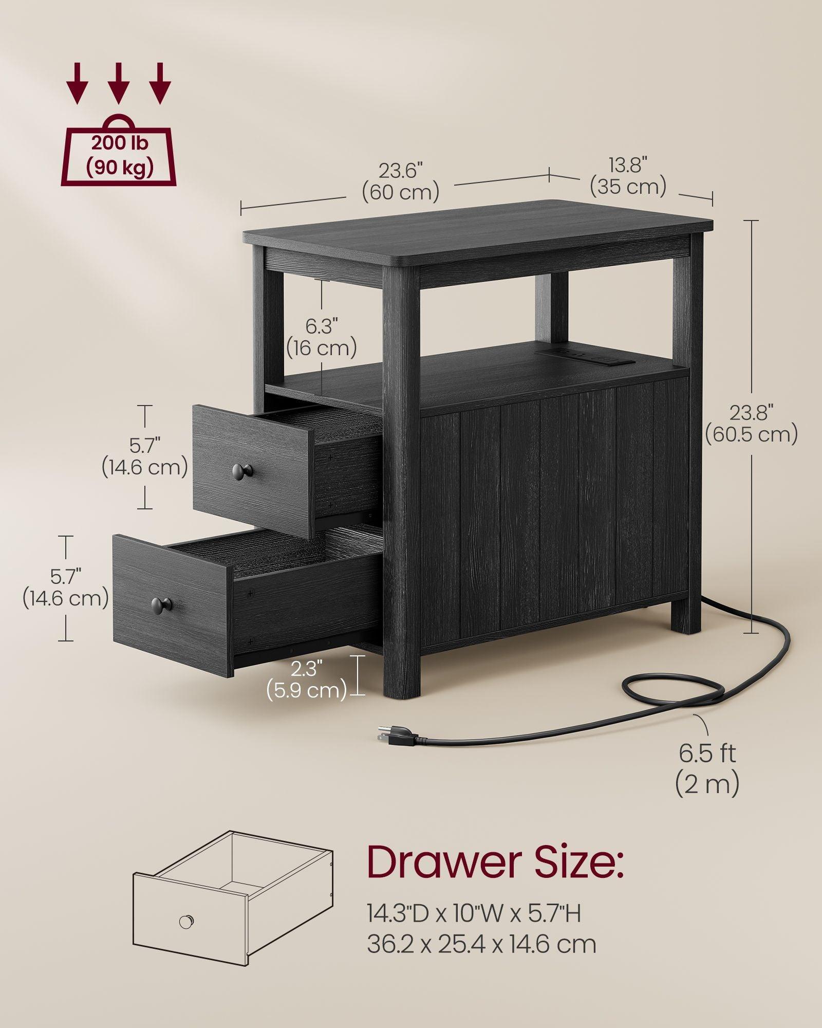 Side Table with Charging Station Charcoal Gray FredCo