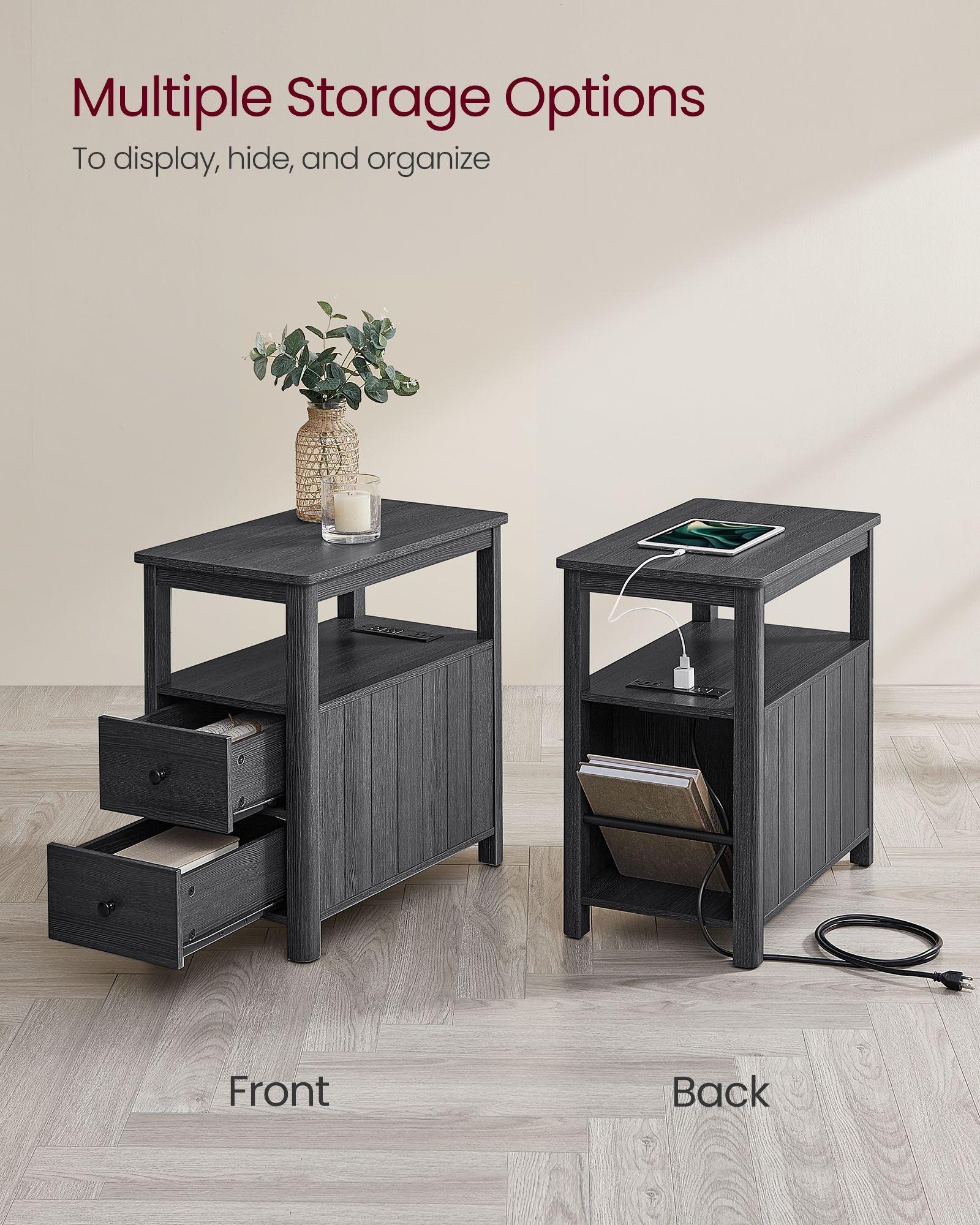 Side Table with Charging Station Charcoal Gray FredCo