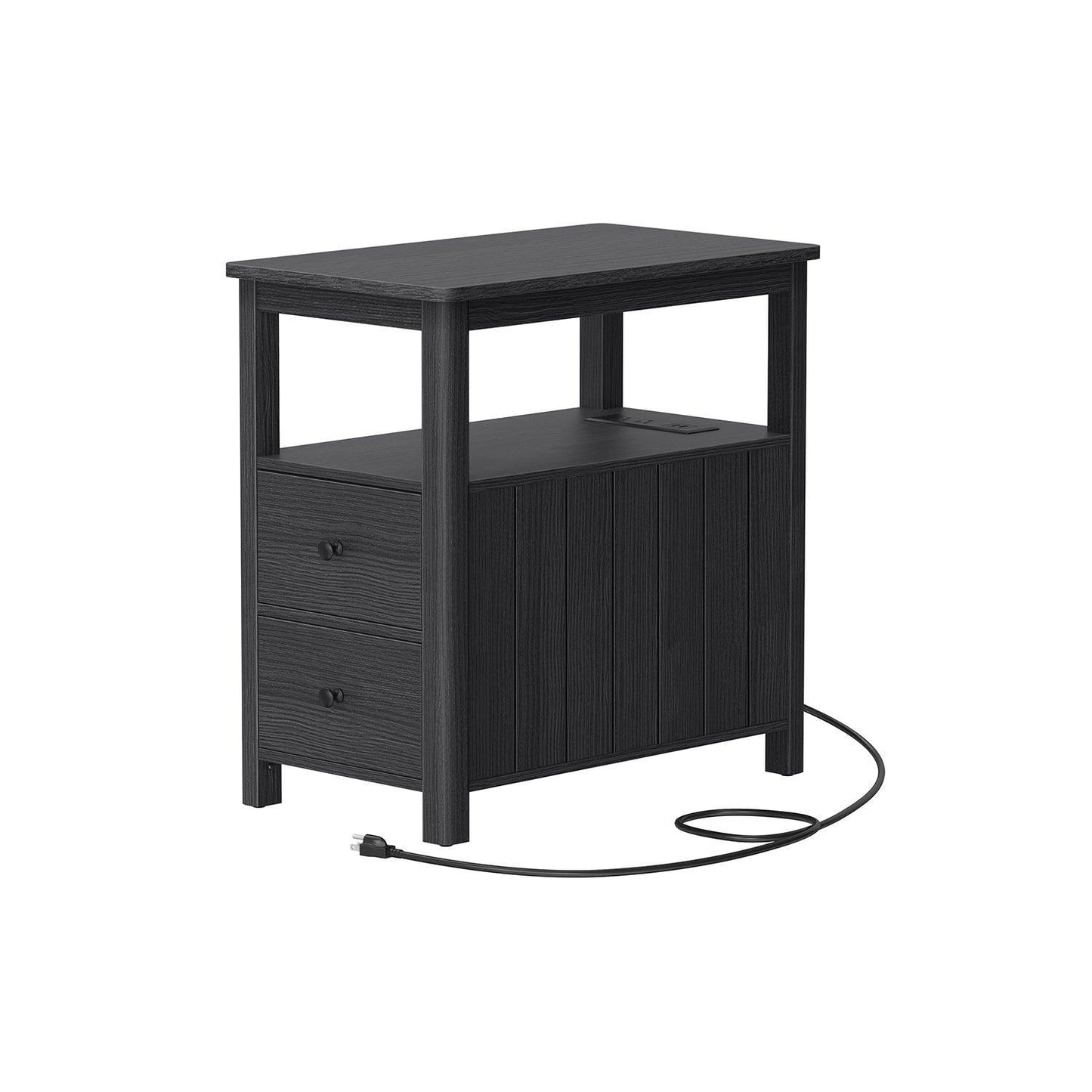 Side Table with Charging Station Charcoal Gray FredCo