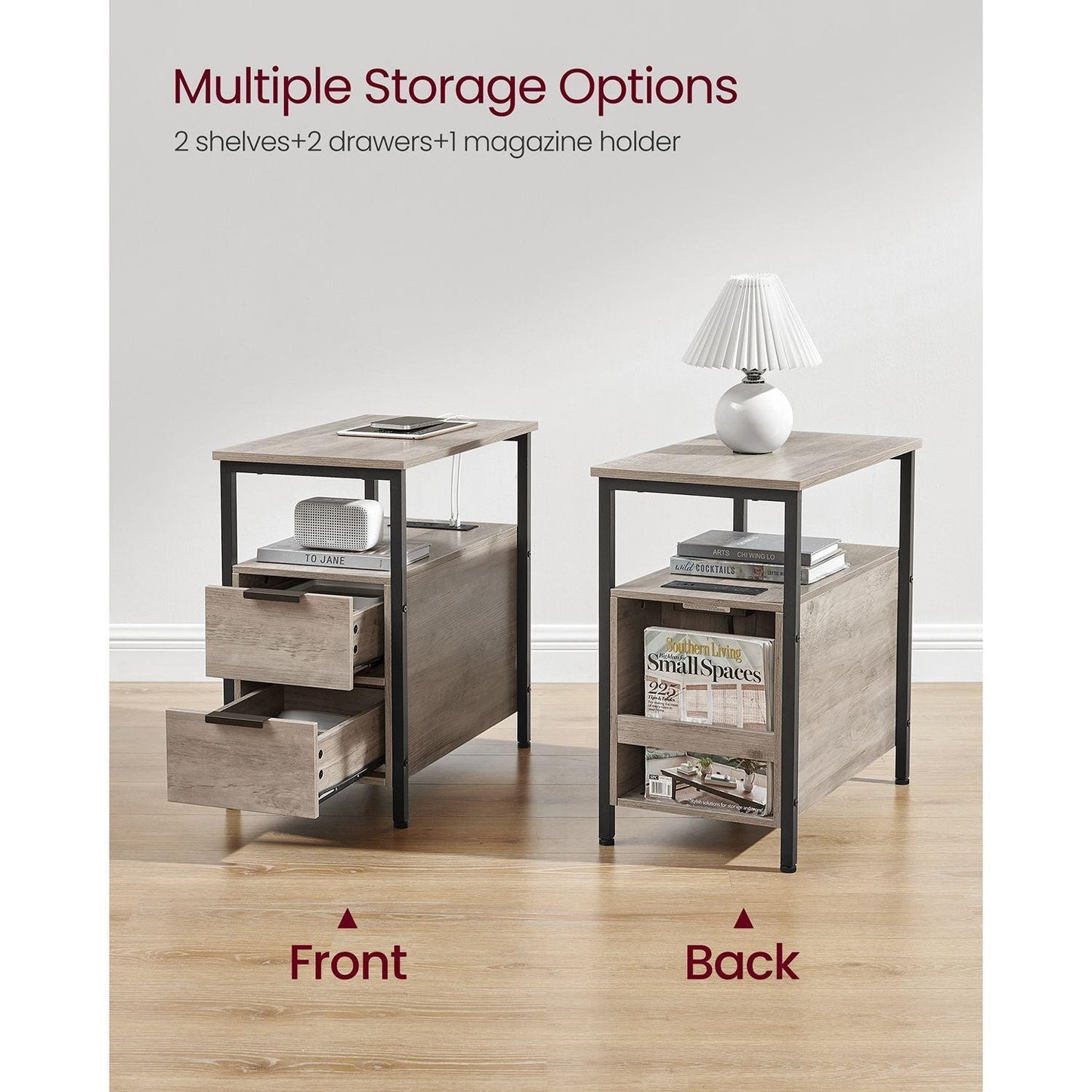 Side Table with Charging Station Greige and Black FredCo