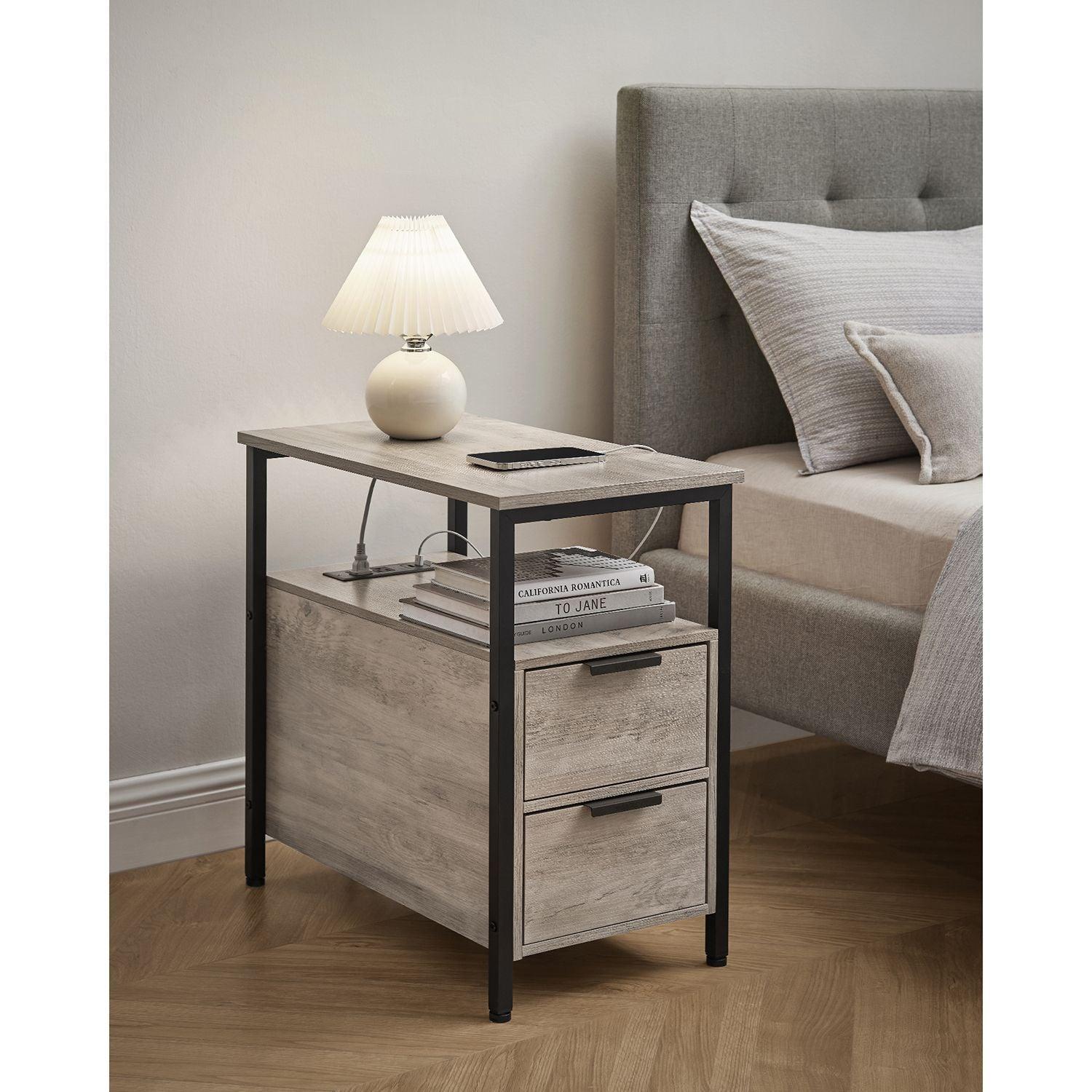 Side Table with Charging Station Greige and Black FredCo