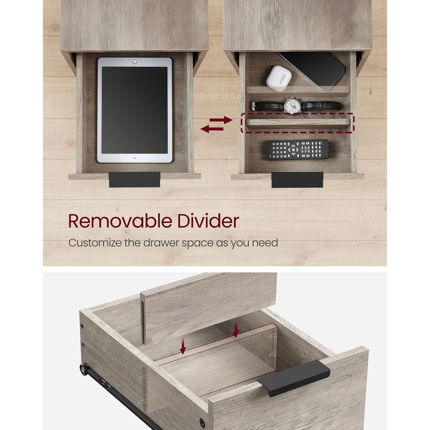 Side Table with Charging Station Greige and Black FredCo