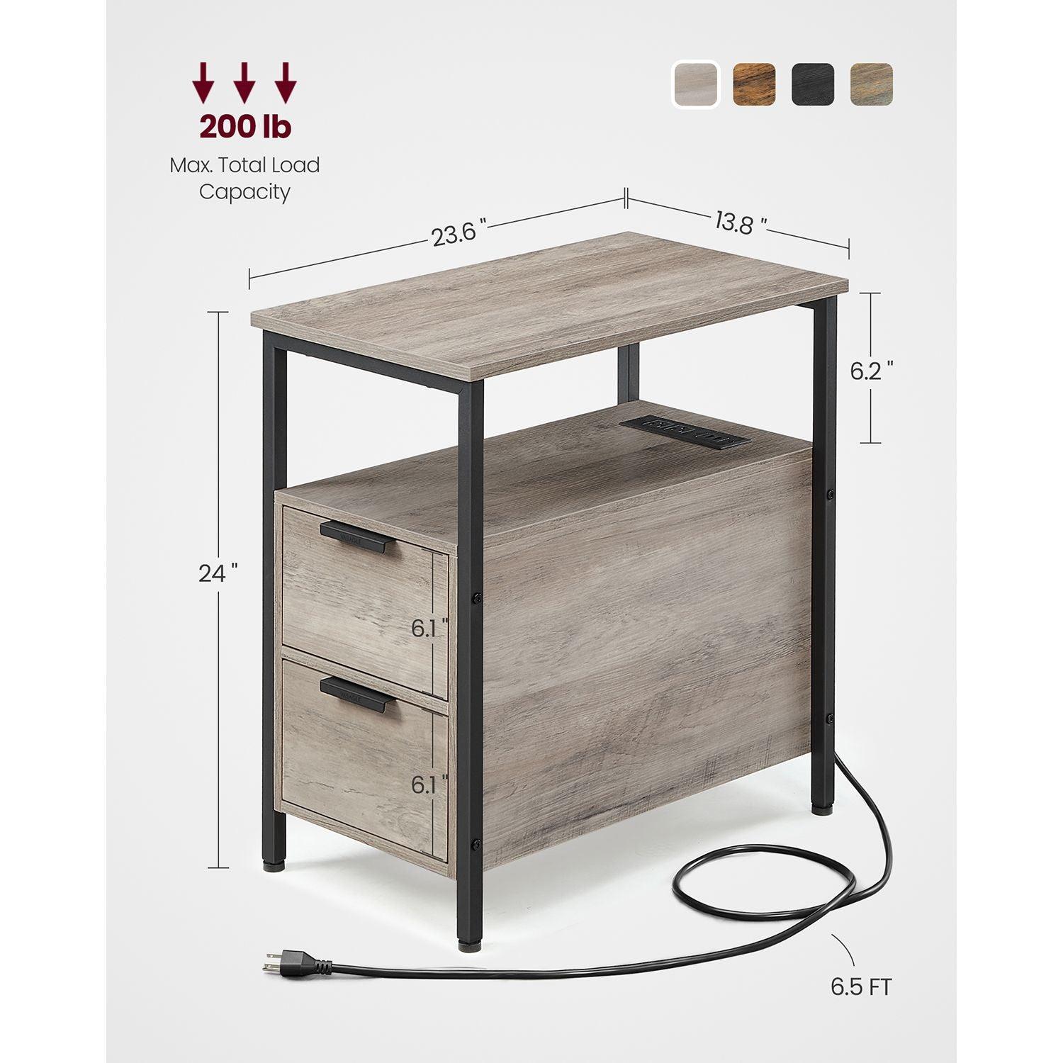 Side Table with Charging Station Greige and Black FredCo