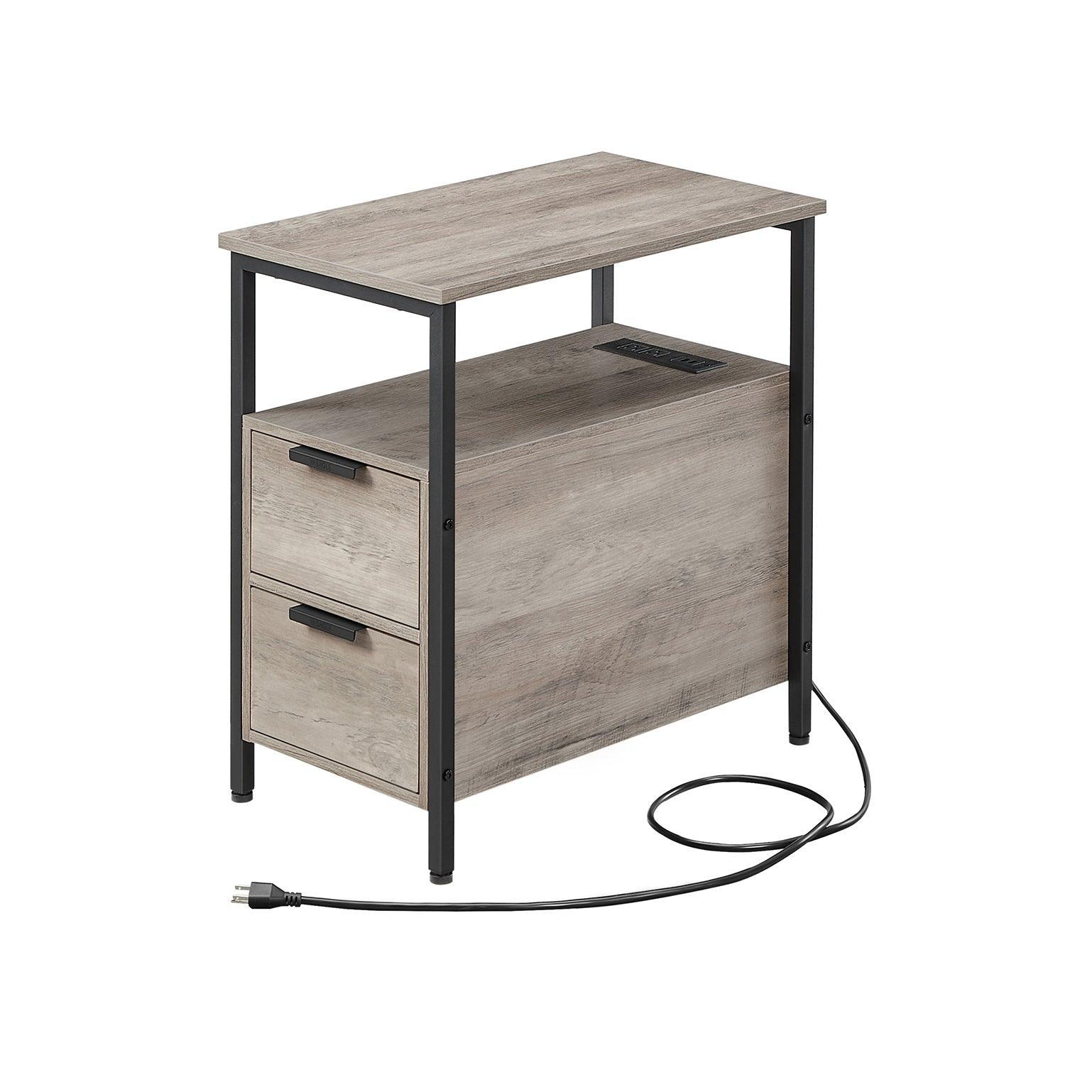 Side Table with Charging Station Greige and Black FredCo