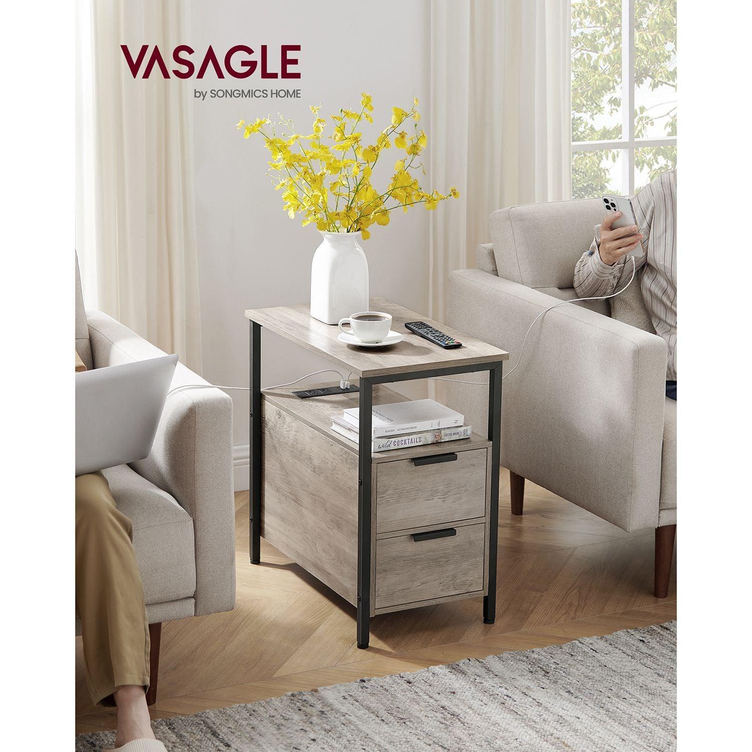 Side Table with Charging Station Greige and Black FredCo