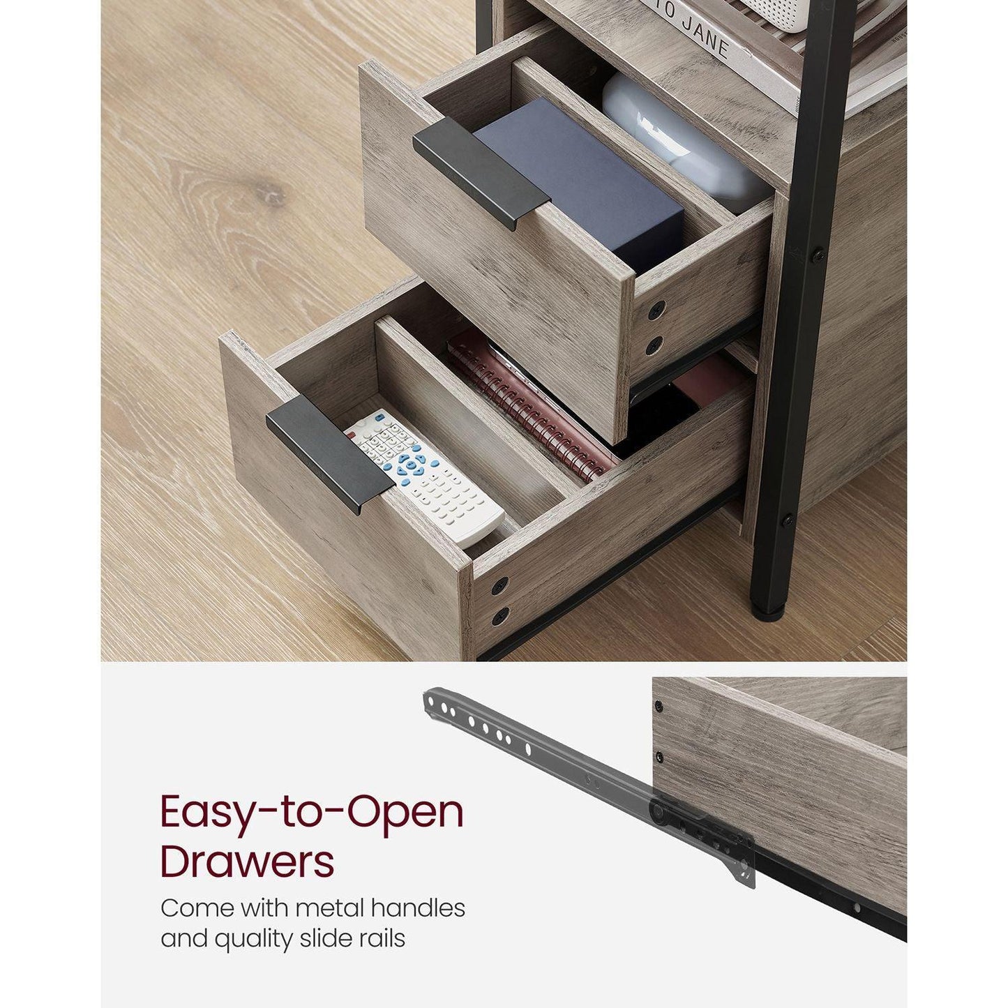 Side Table with Charging Station Greige and Black FredCo