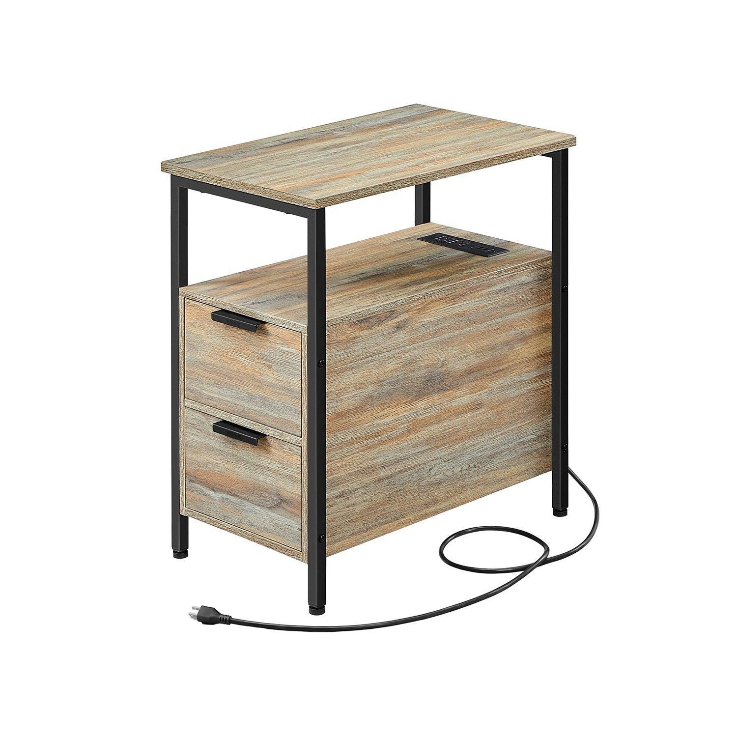 Side Table with Charging Station Oak with Blue Grains and Black FredCo