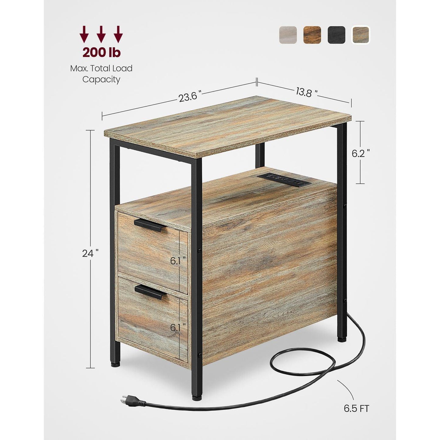 Side Table with Charging Station Oak with Blue Grains and Black FredCo