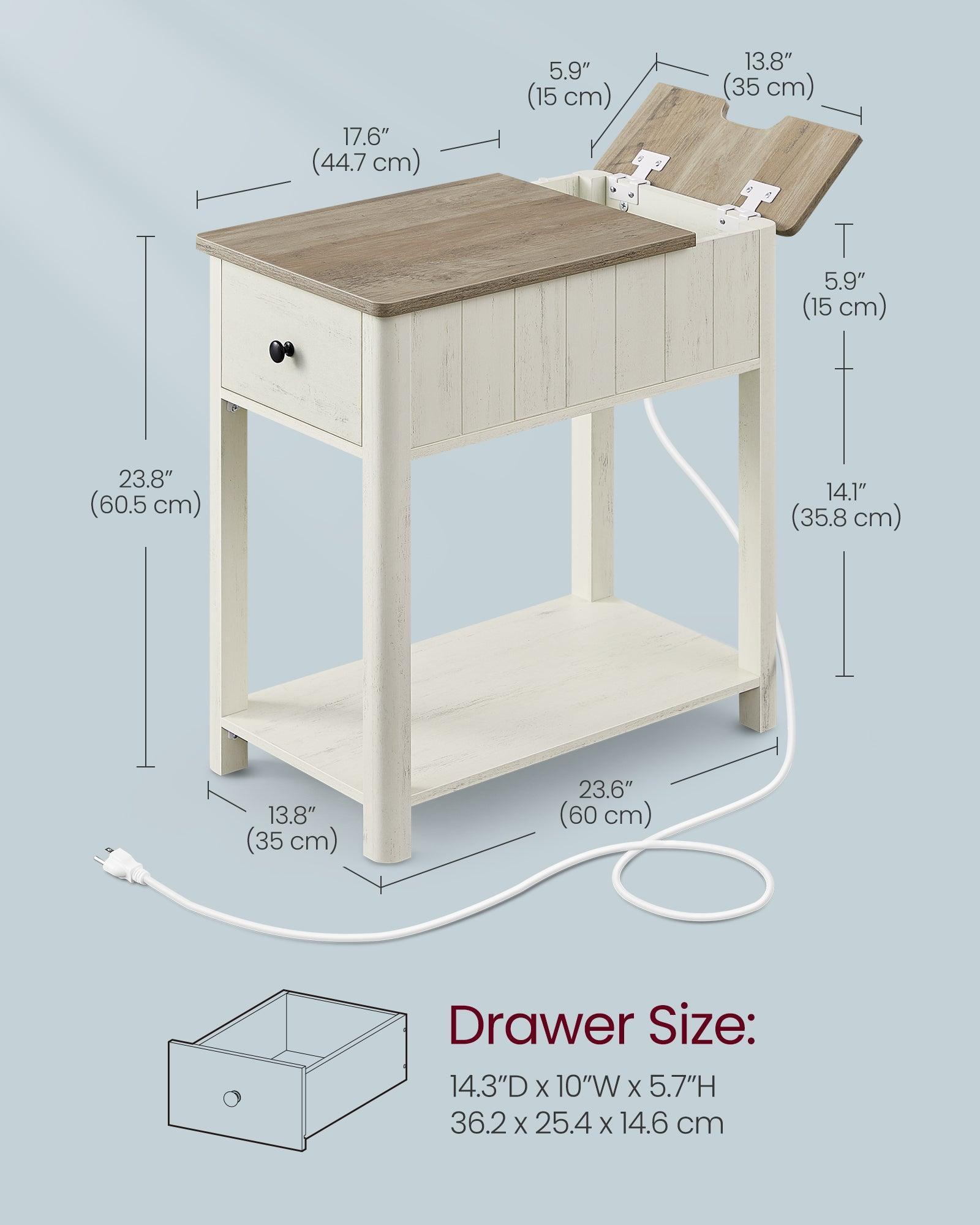Side Table with Charging Station Vintage White and Heather Greige FredCo