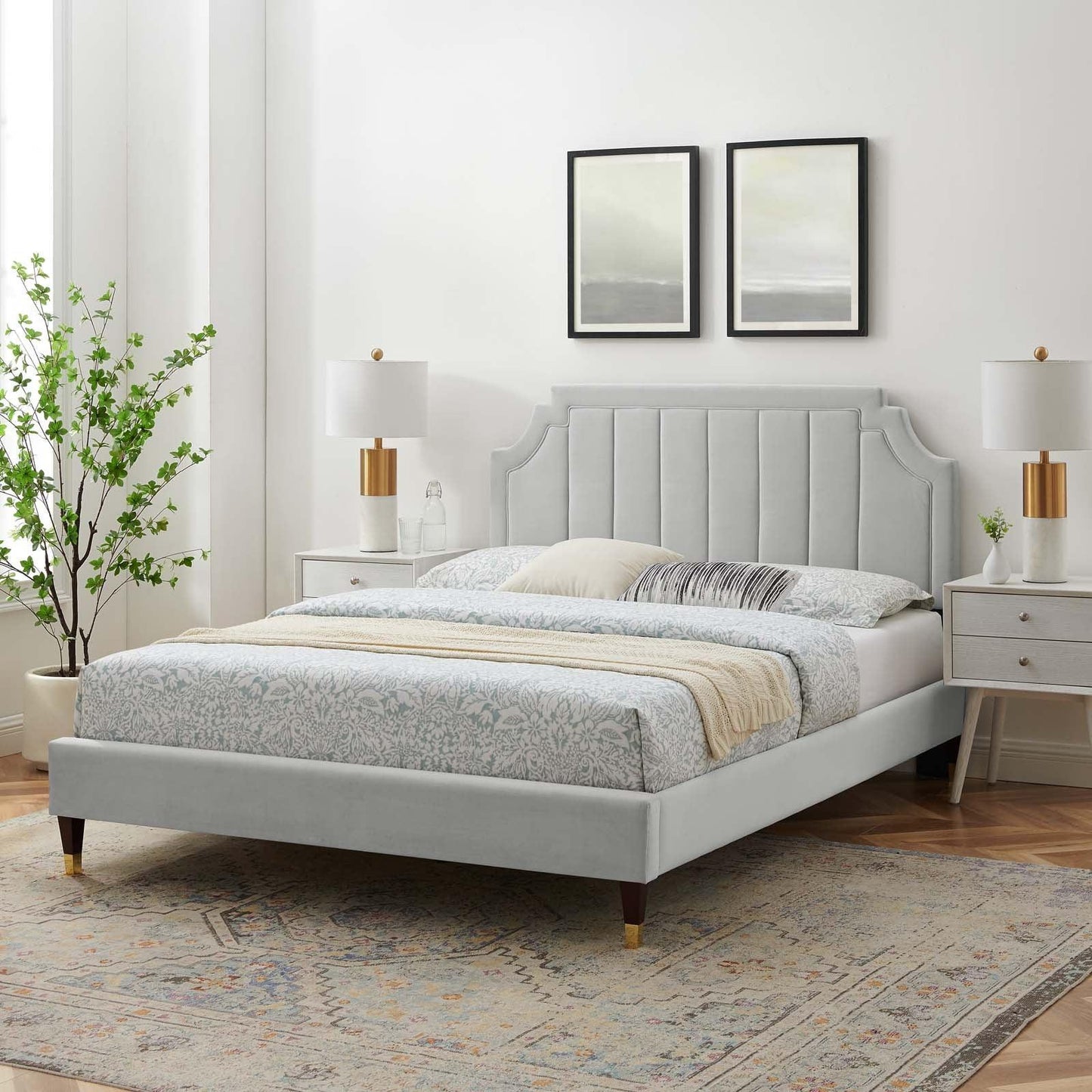 Sienna Performance Velvet Full Platform Bed, MOD-6913 FredCo