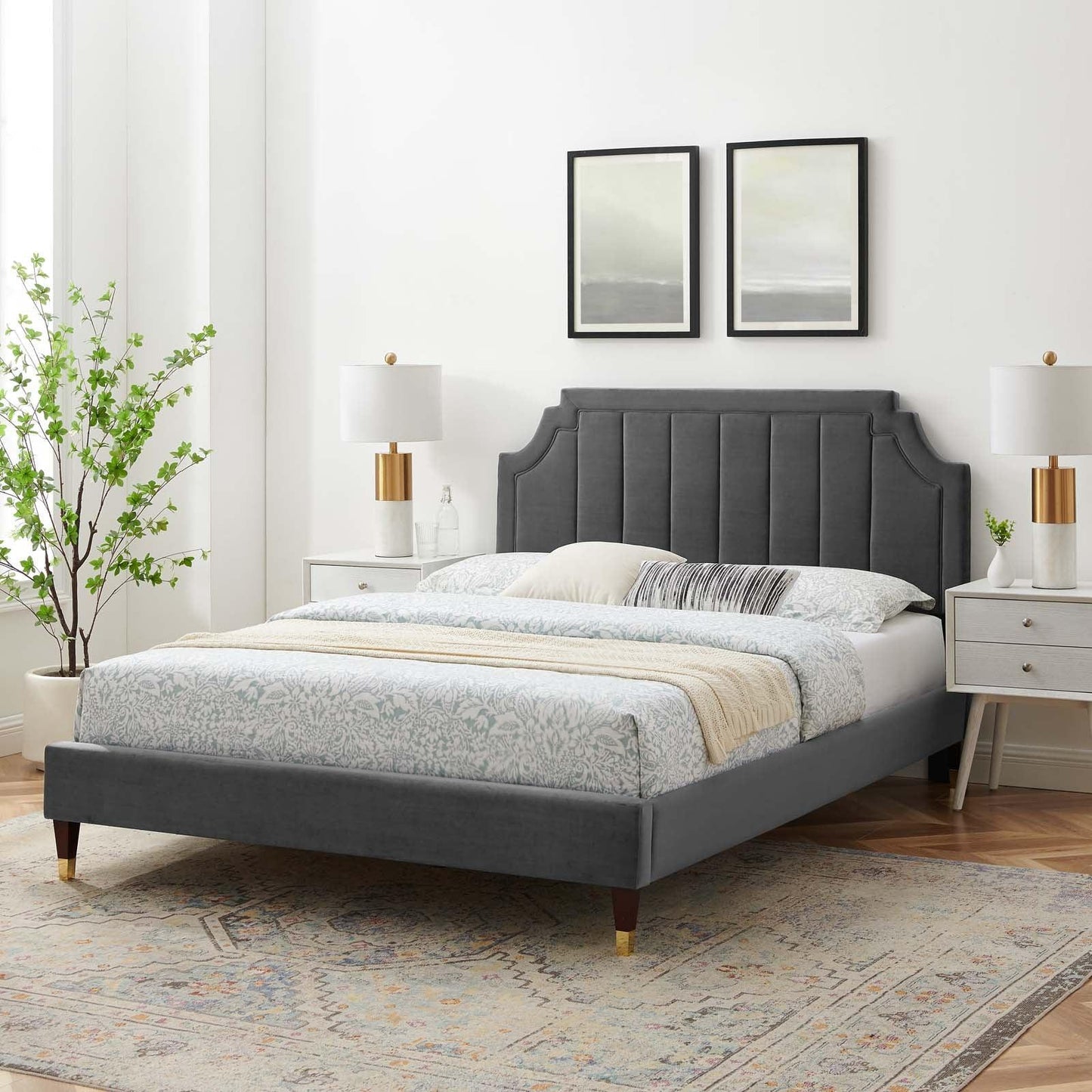 Sienna Performance Velvet King Platform Bed, MOD-6919 FredCo