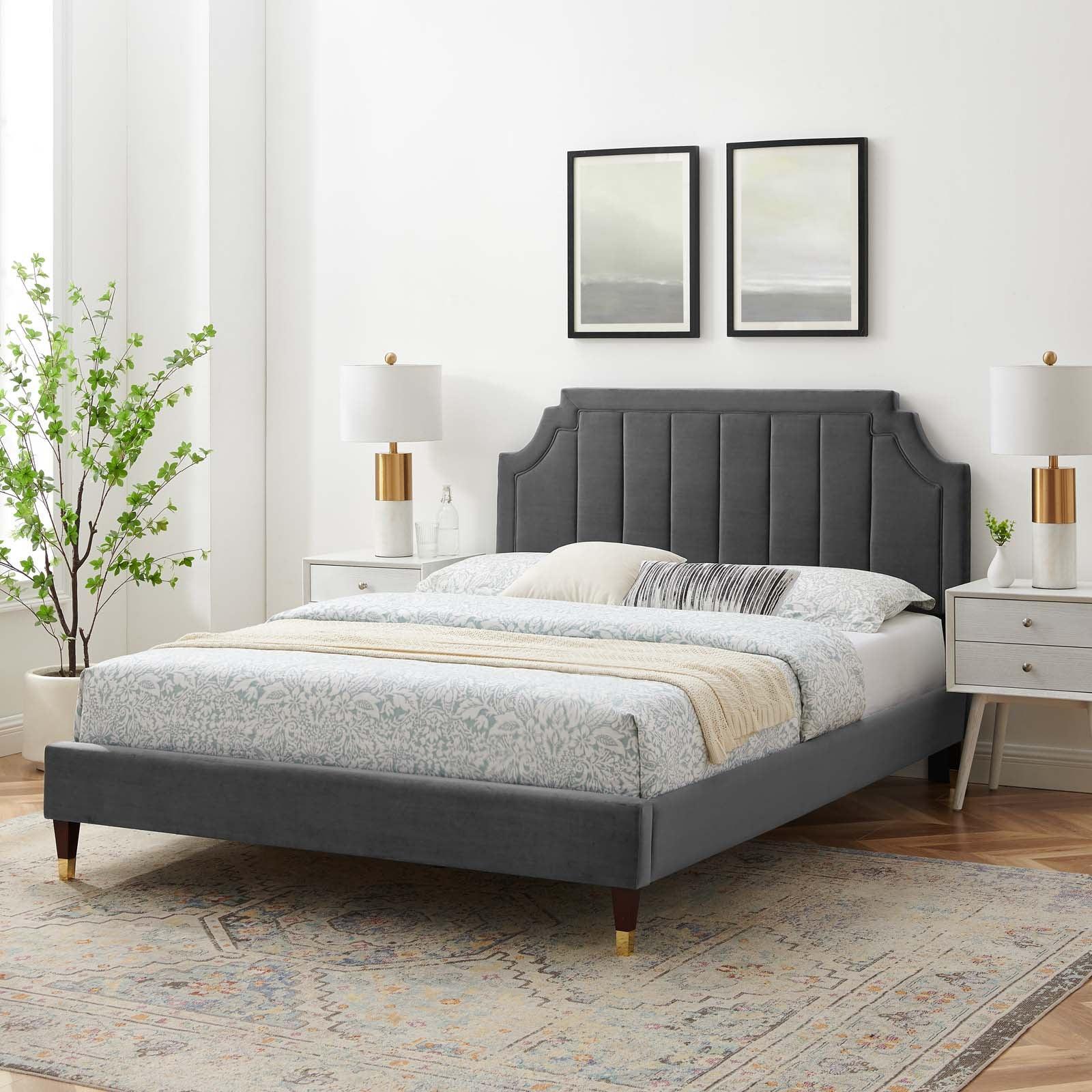 Sienna Performance Velvet King Platform Bed, MOD-6919 FredCo