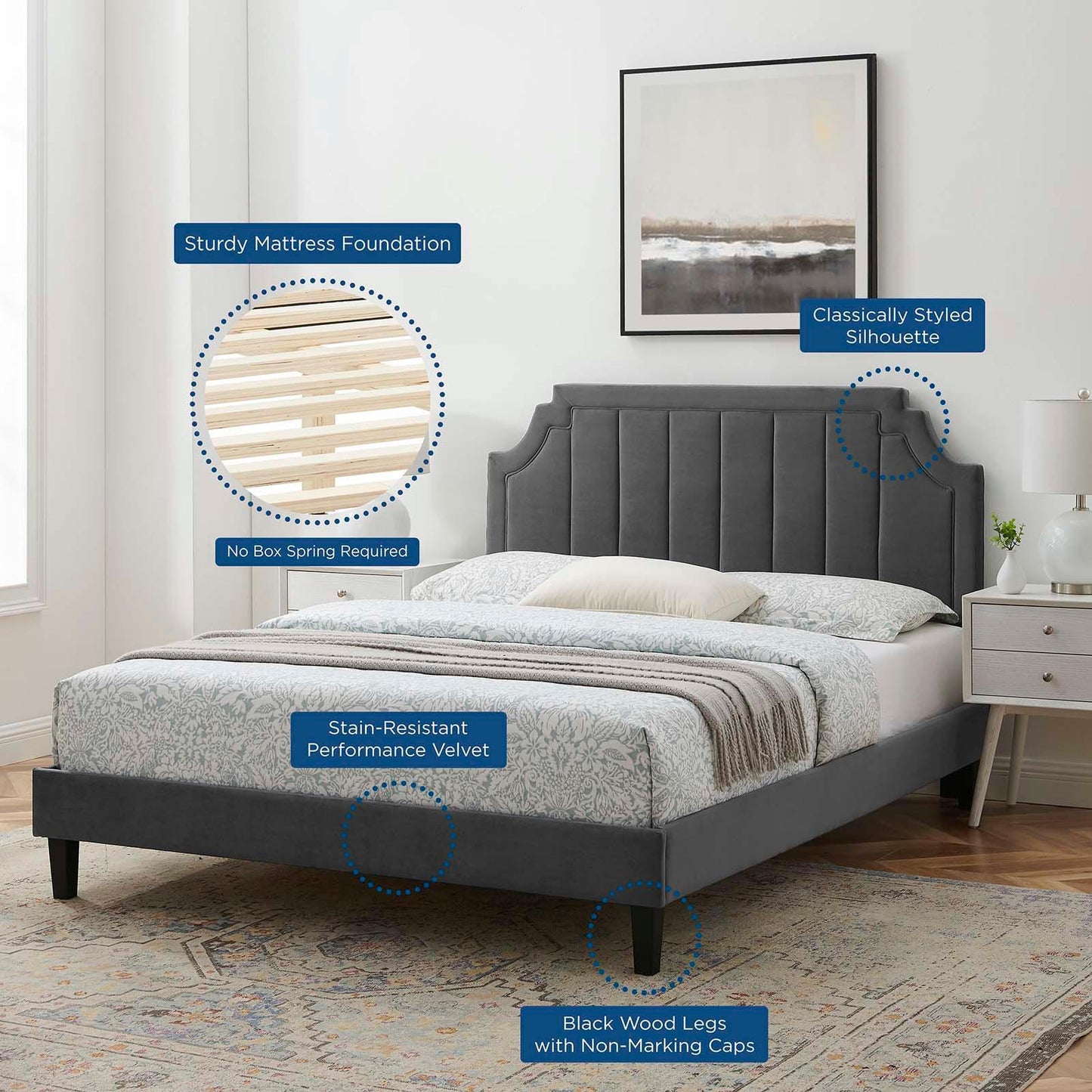 Sienna Performance Velvet King Platform Bed, MOD-6920 FredCo