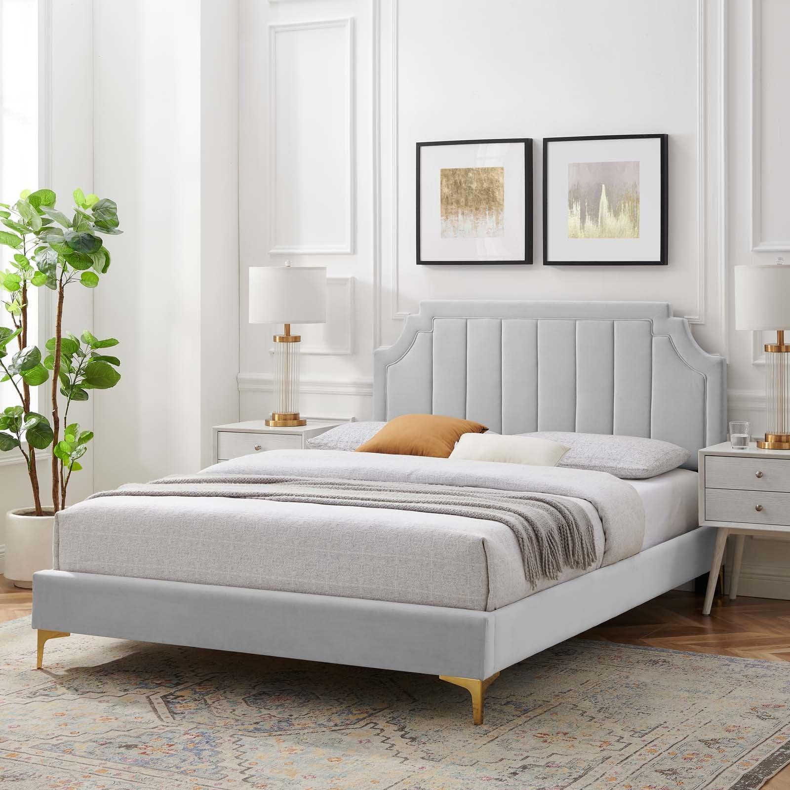 Sienna Performance Velvet Queen Platform Bed, MOD-6712 FredCo