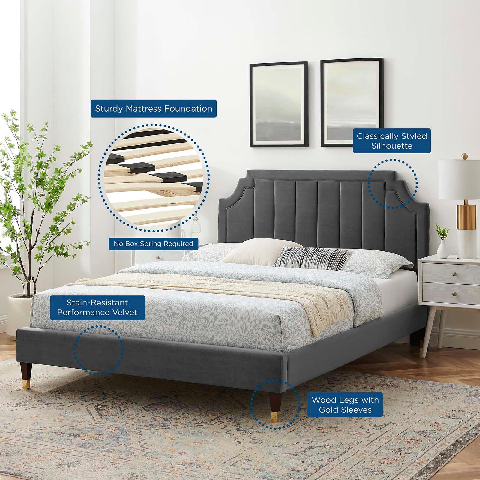 Sienna Performance Velvet Queen Platform Bed, MOD-6713 FredCo