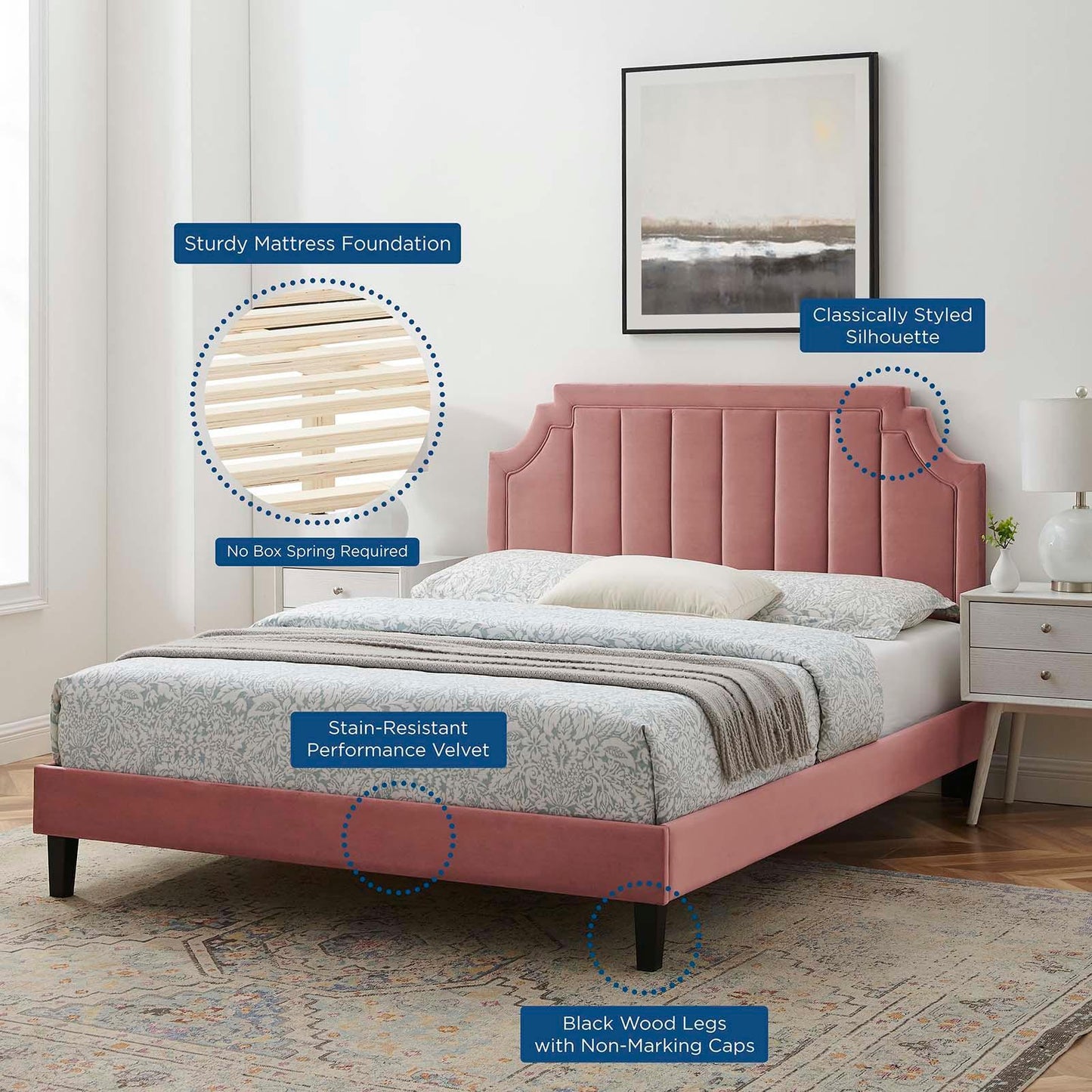 Sienna Performance Velvet Twin Platform Bed, MOD-6908 FredCo
