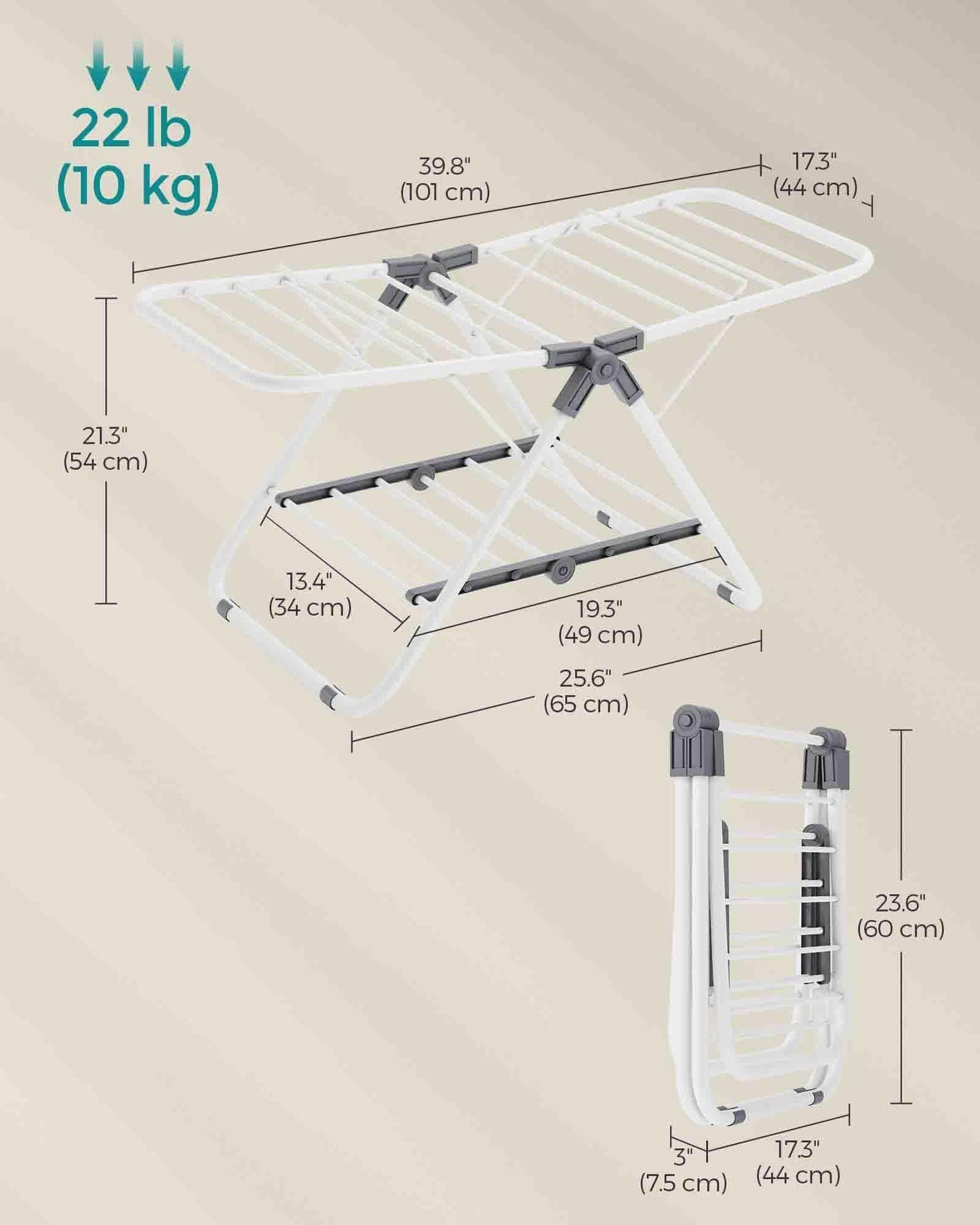 Small Foldable 2-Level Clothes Drying Rack Cloud White FredCo