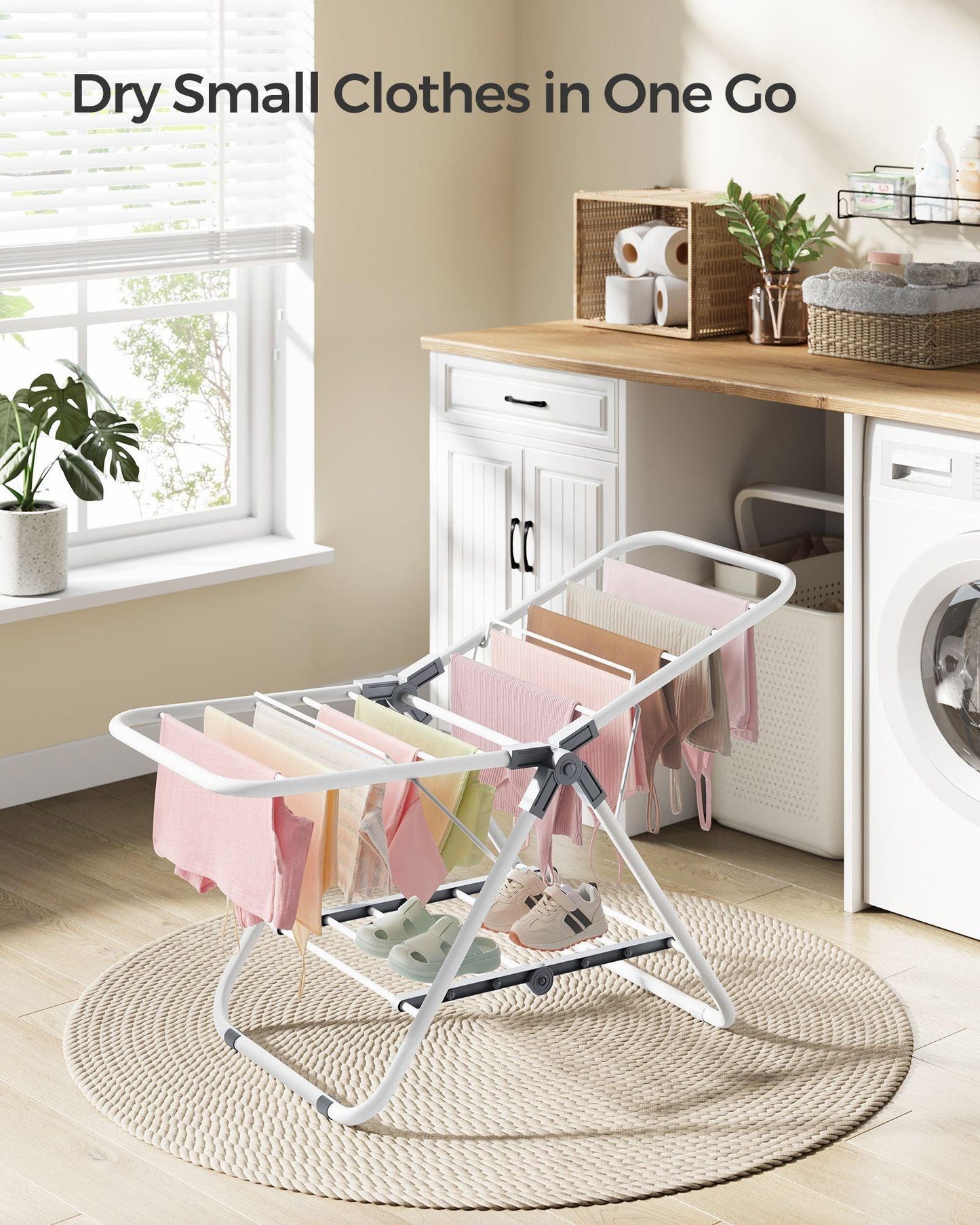 Small Foldable 2-Level Clothes Drying Rack Cloud White FredCo