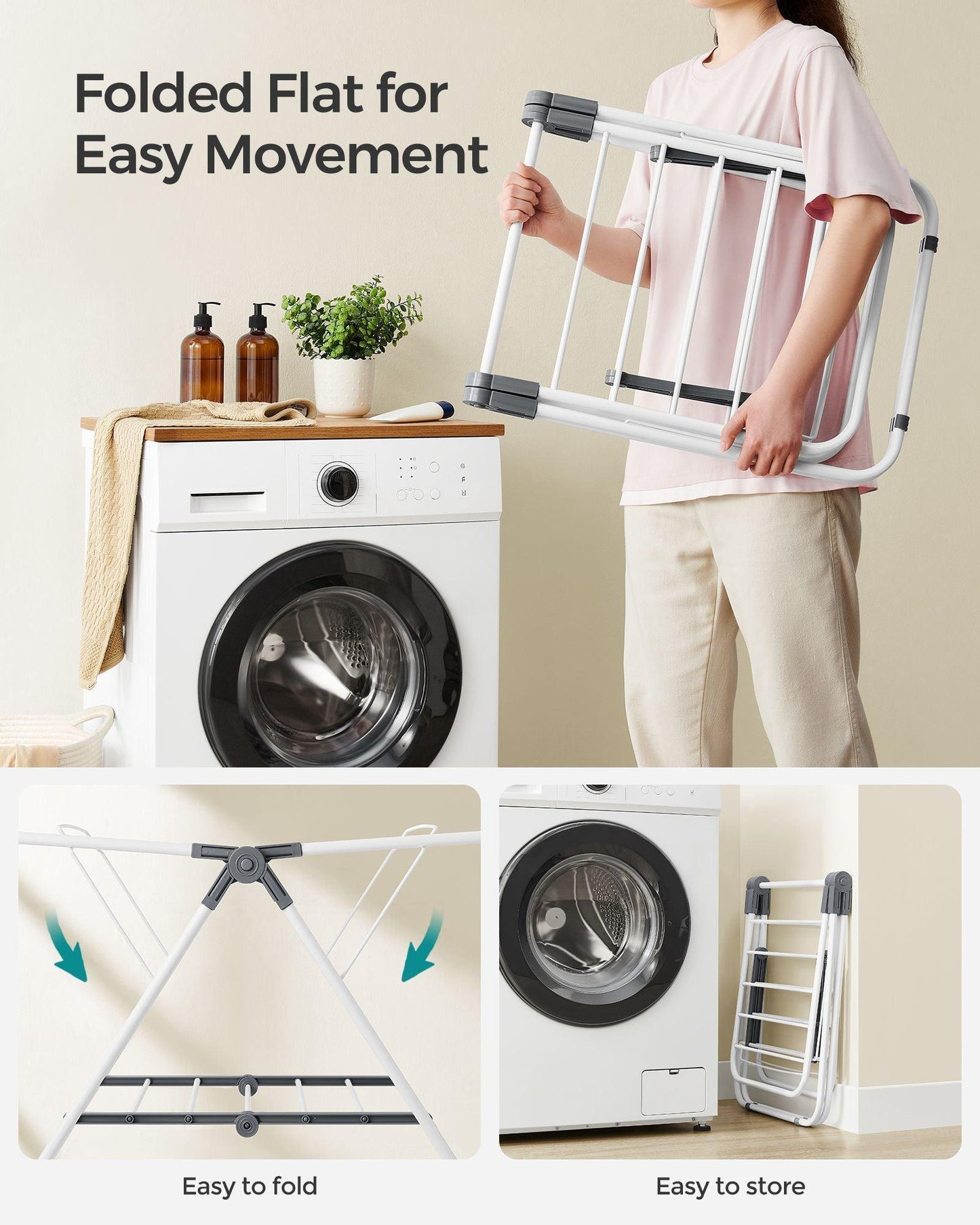 Small Foldable 2-Level Clothes Drying Rack Cloud White FredCo