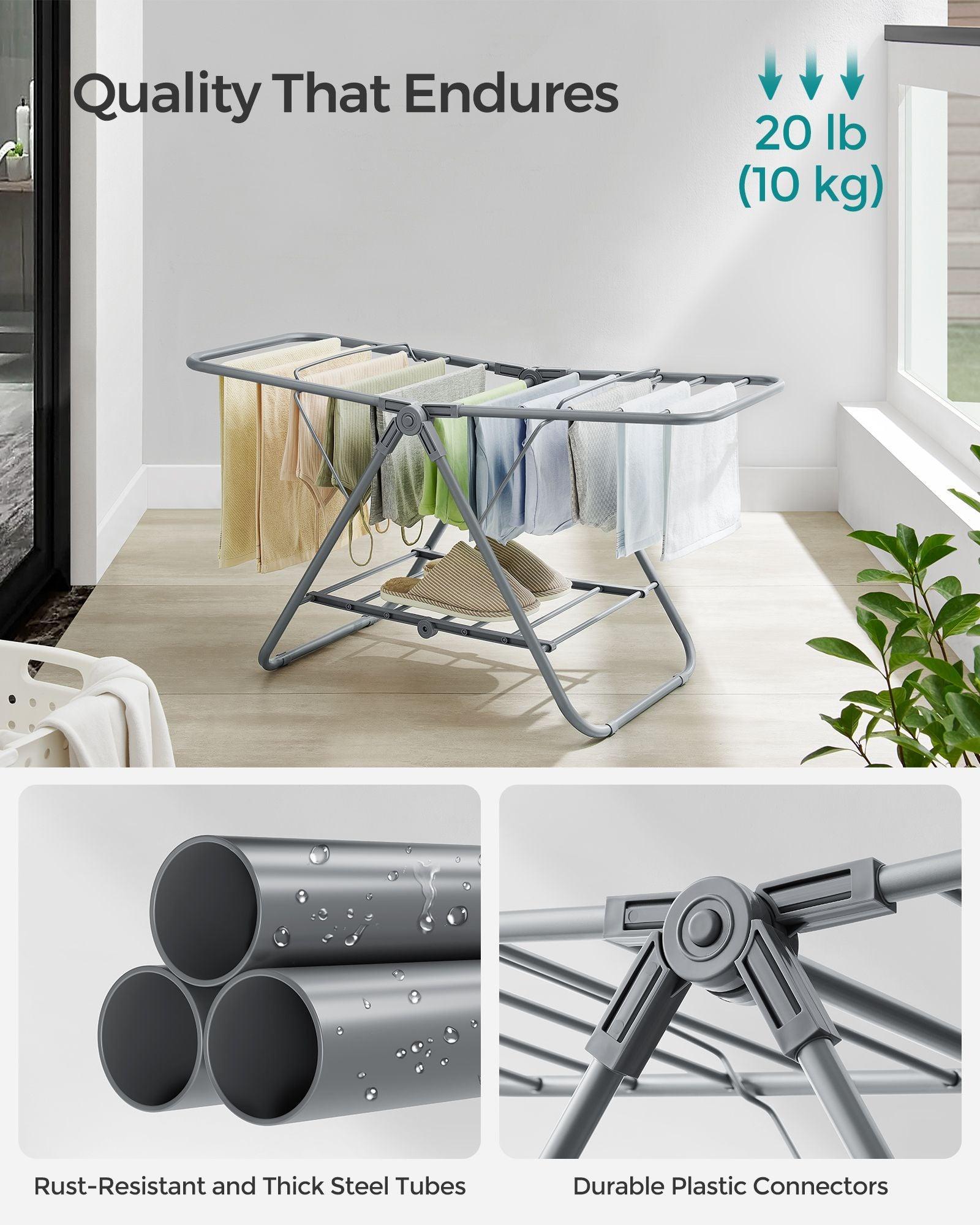 Small Foldable 2-Level Clothes Drying Rack Dove Gray FredCo