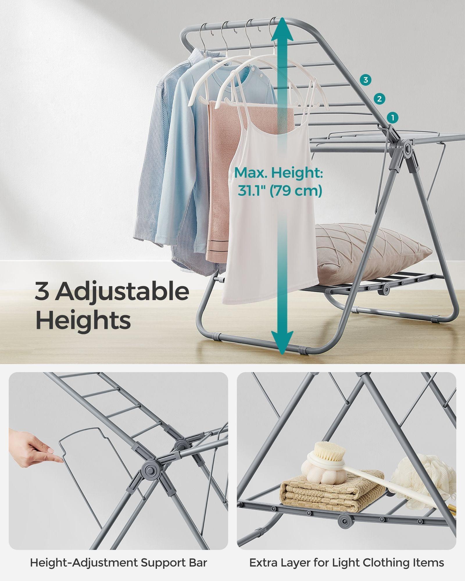 Small Foldable 2-Level Clothes Drying Rack Dove Gray FredCo