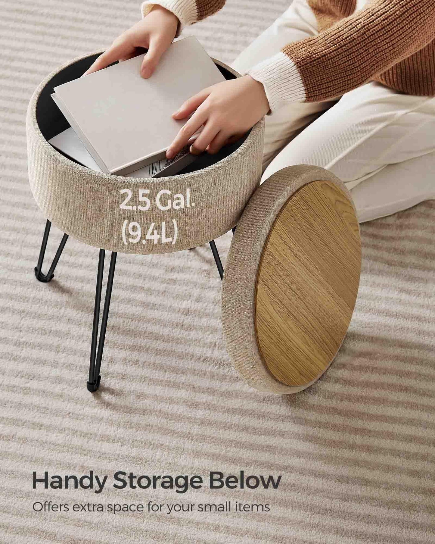 Small Vanity Stool Chair with Storage Camel Brown FredCo