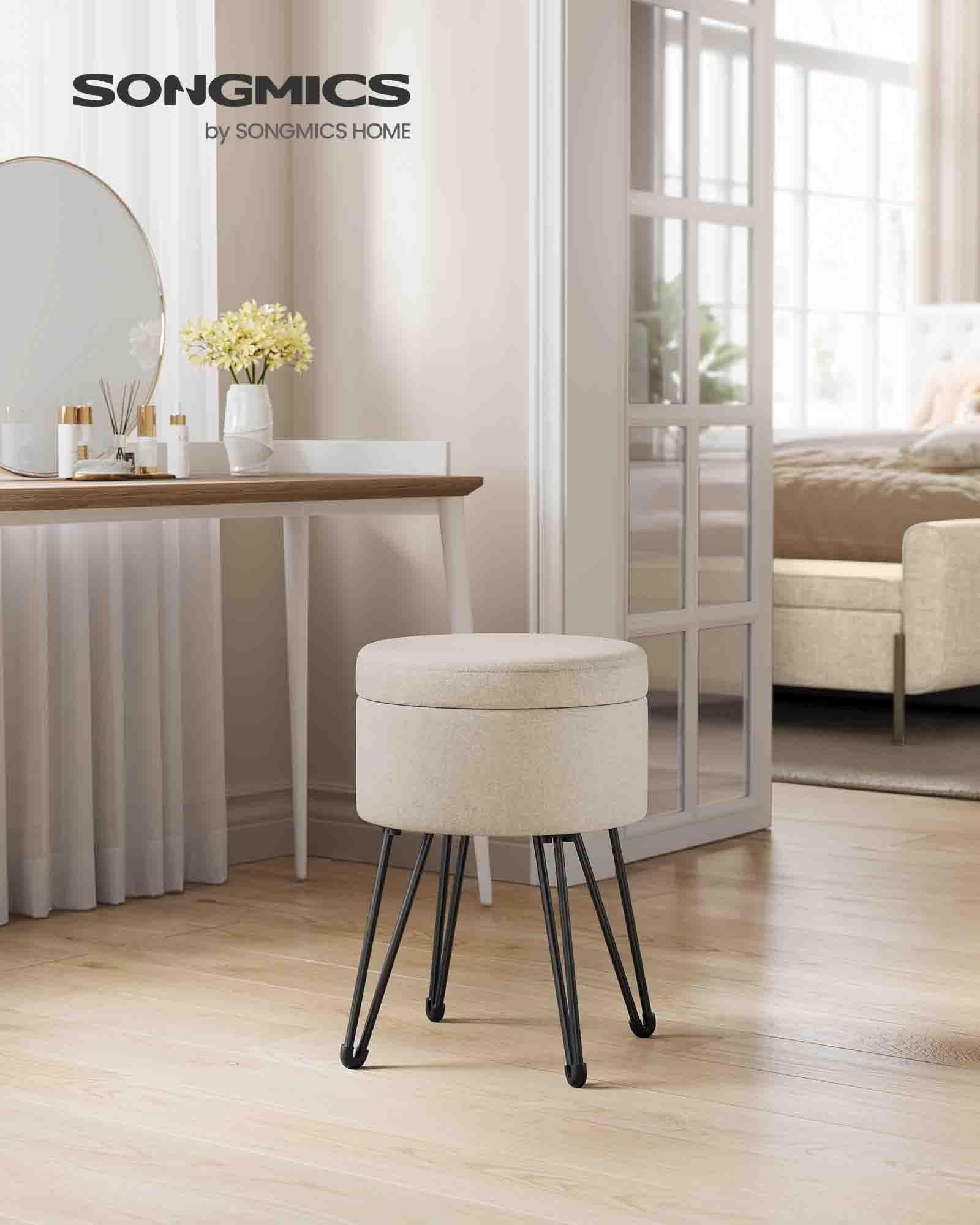 Small Vanity Stool Chair with Storage Cream White FredCo