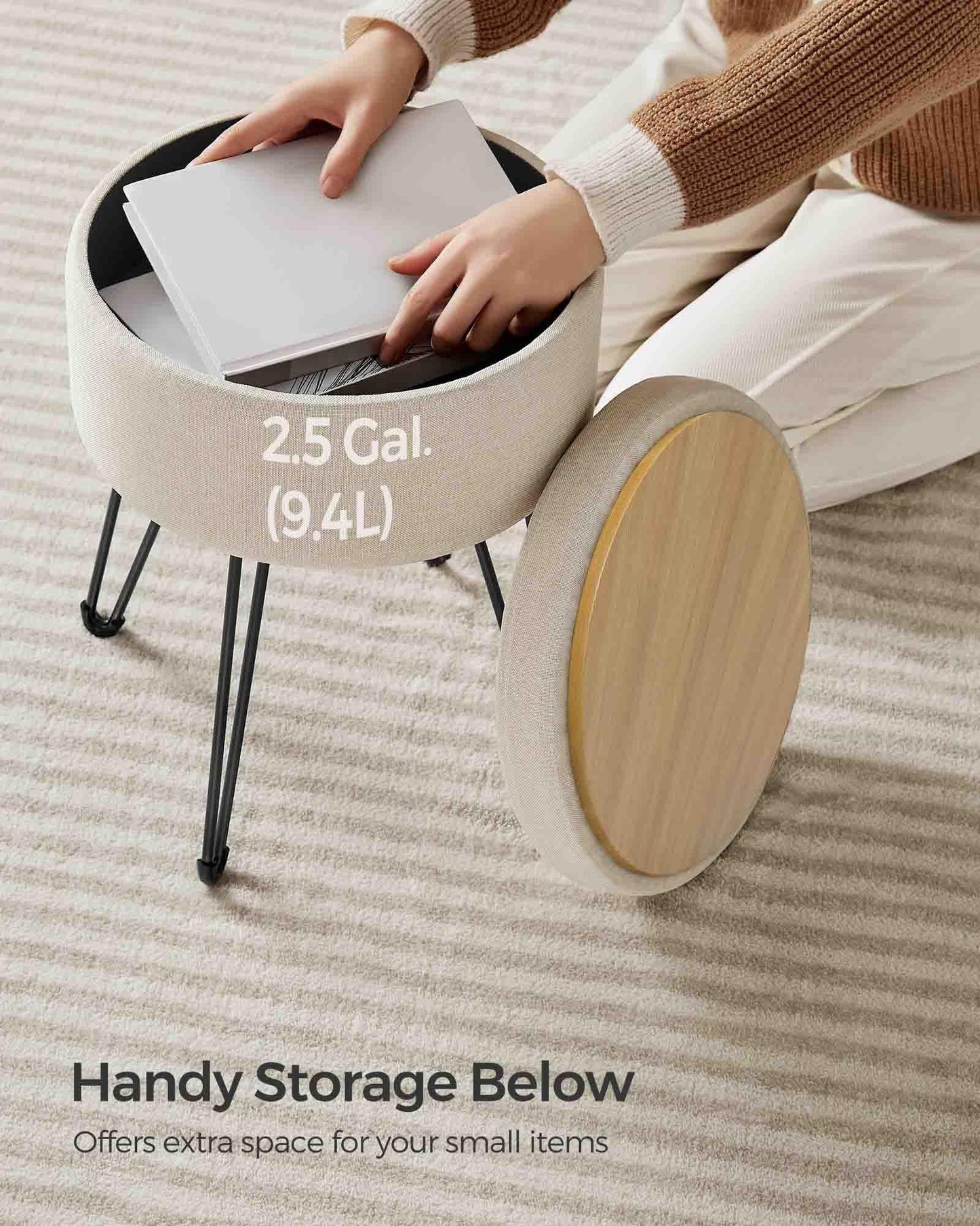 Small Vanity Stool Chair with Storage Cream White FredCo