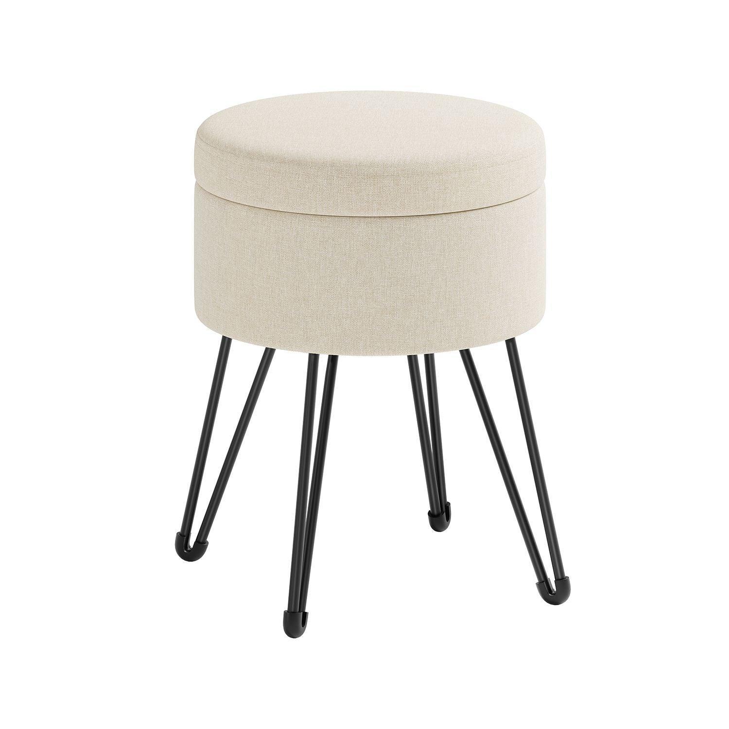 Small Vanity Stool Chair with Storage Cream White FredCo