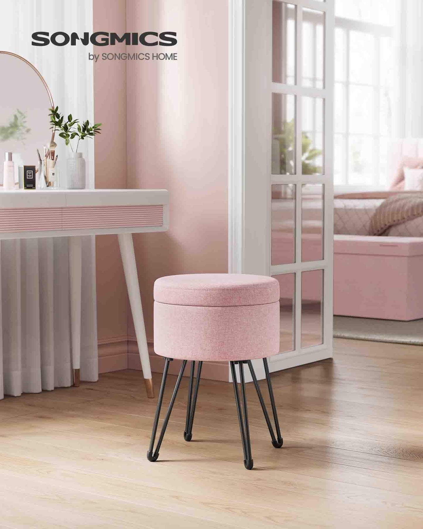 Small Vanity Stool Chair with Storage Jelly Pink FredCo