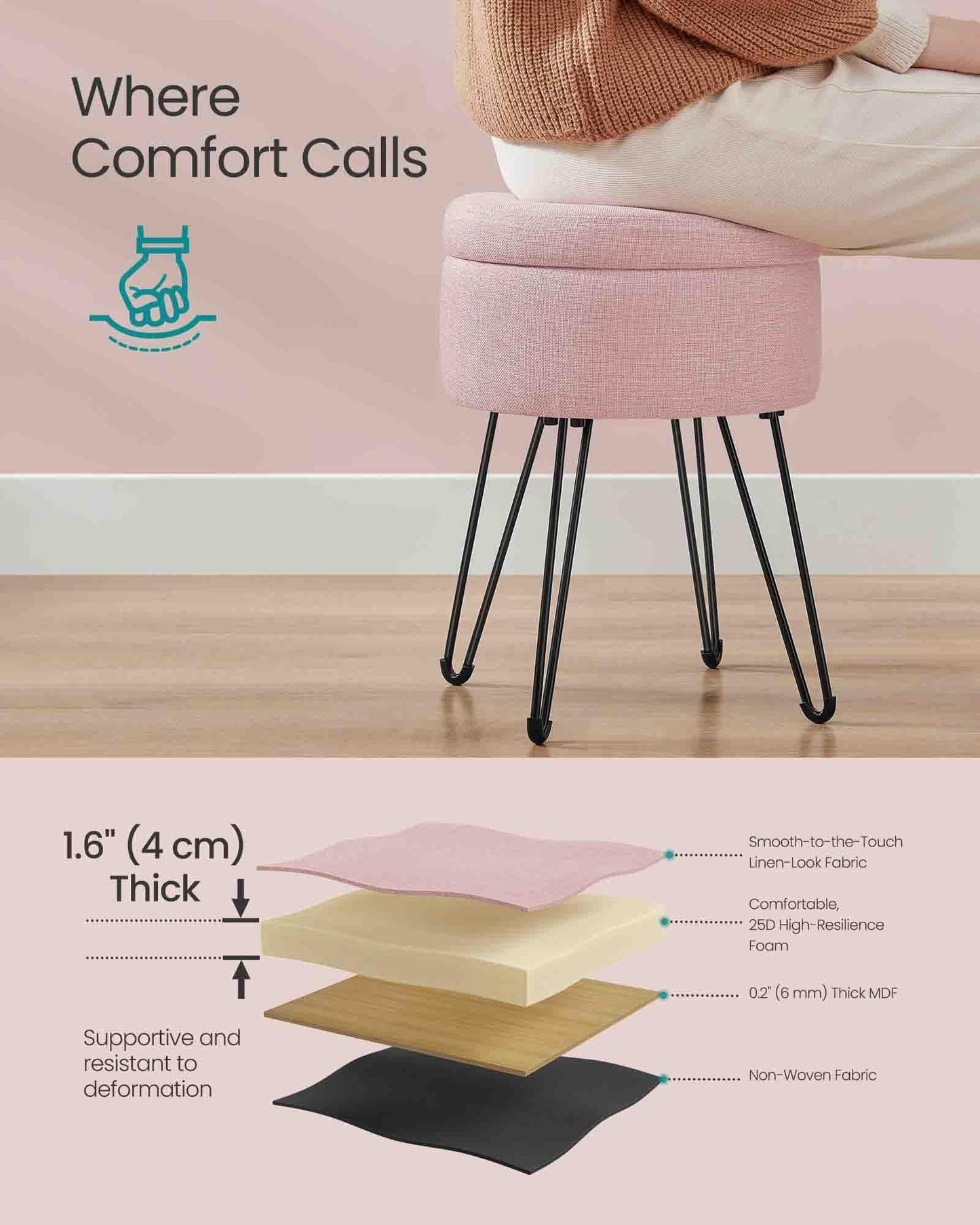 Small Vanity Stool Chair with Storage Jelly Pink FredCo