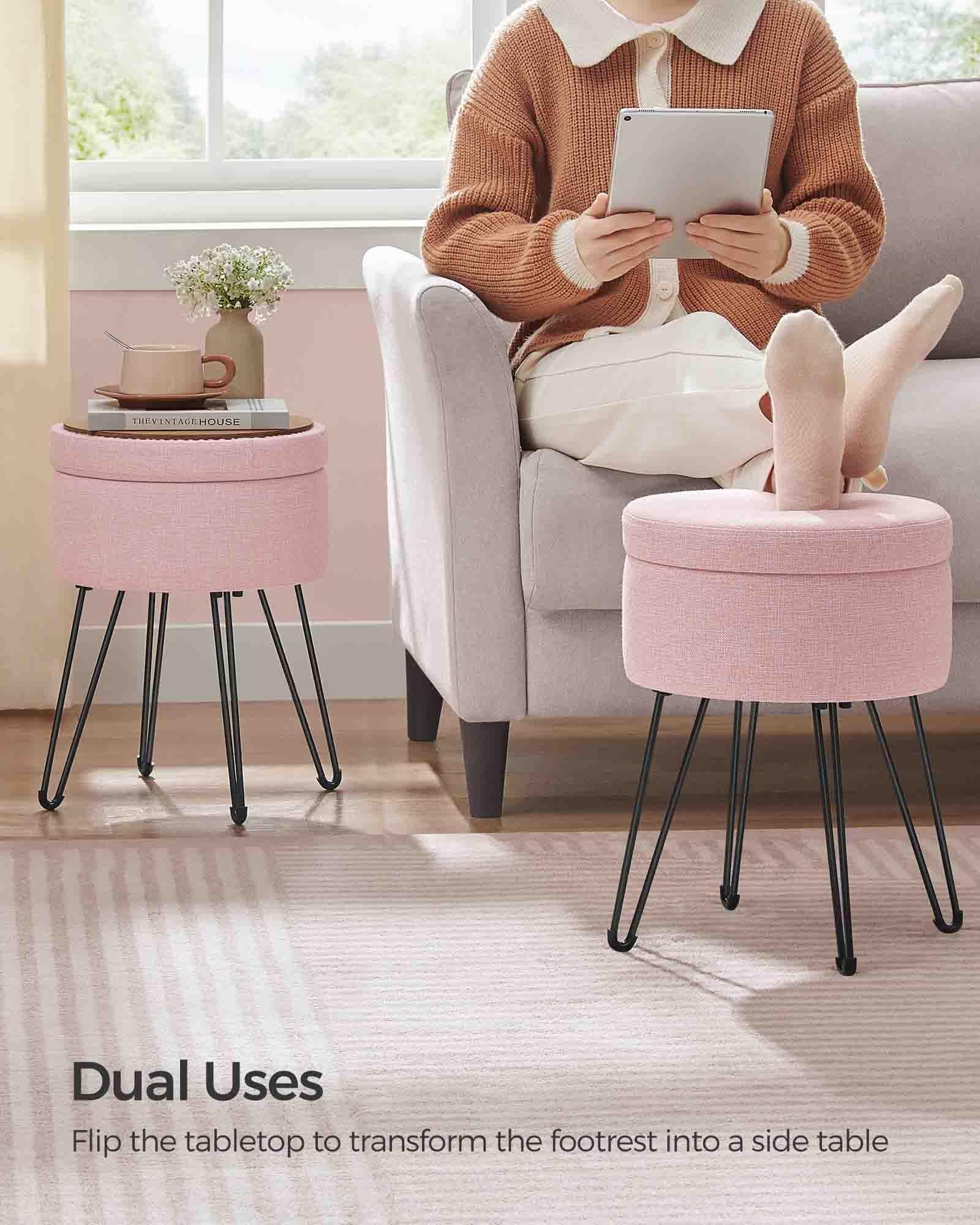 Small Vanity Stool Chair with Storage Jelly Pink FredCo