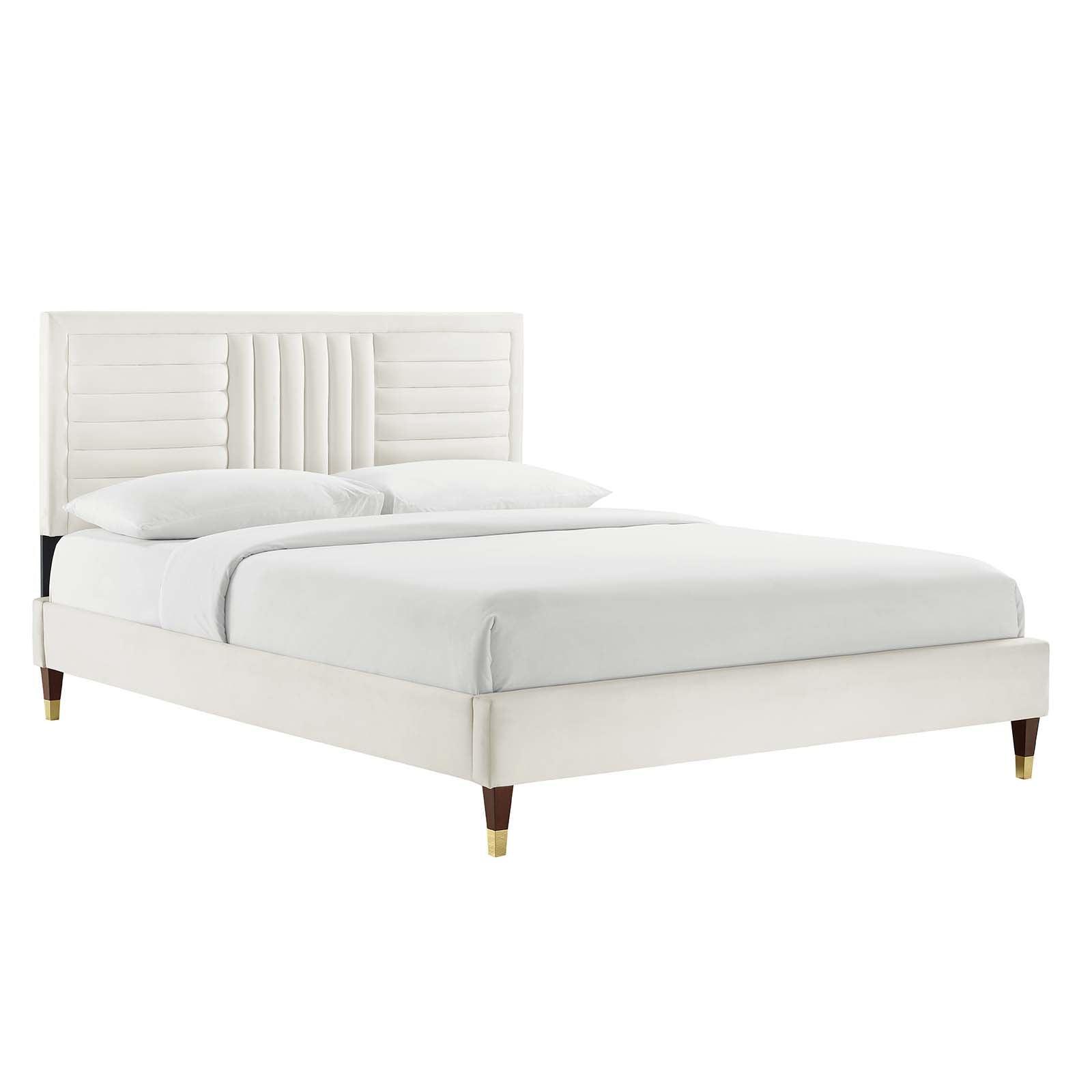Sofia Channel Tufted Performance Velvet Full Platform Bed, MOD-6999 FredCo