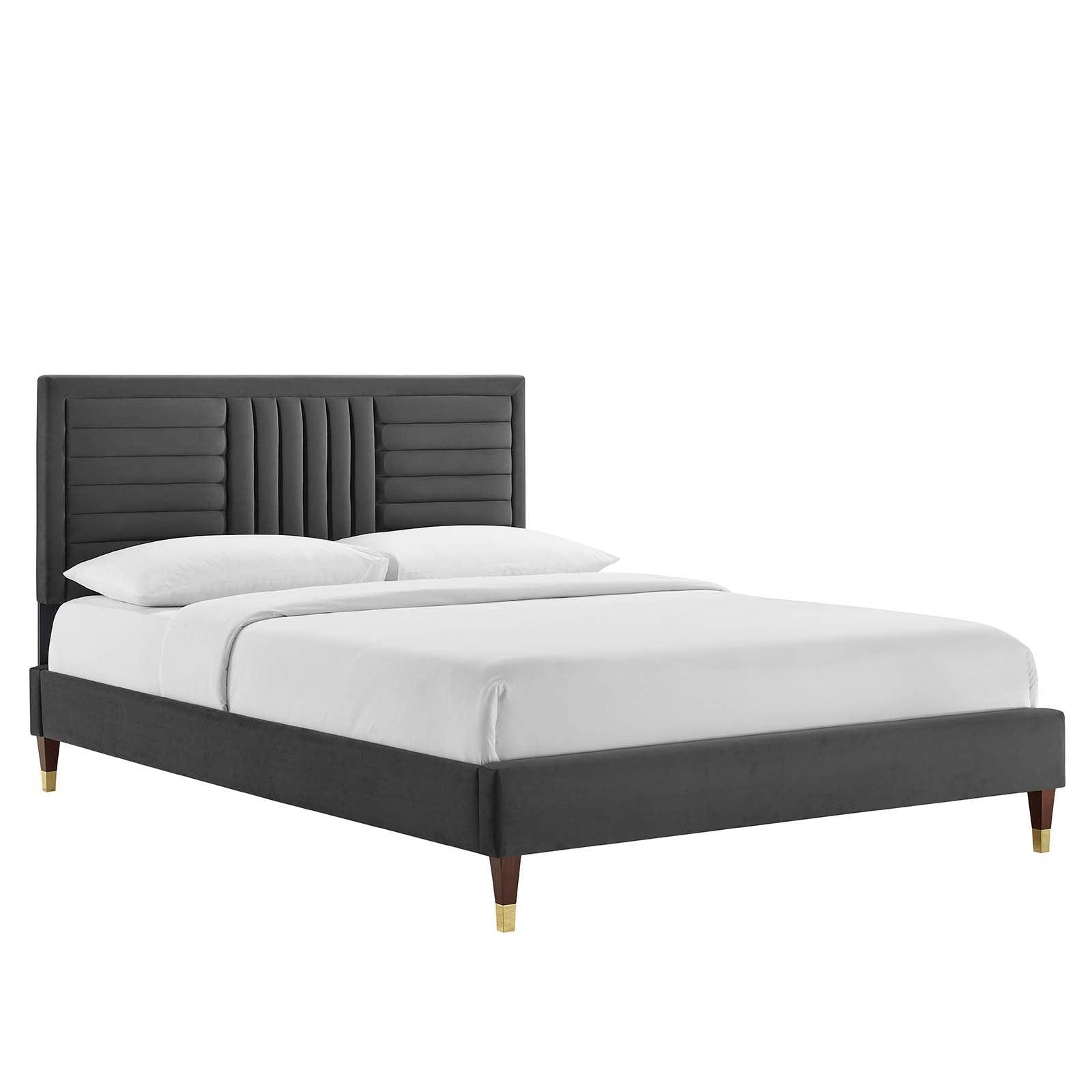Sofia Channel Tufted Performance Velvet Full Platform Bed, MOD-6999 FredCo