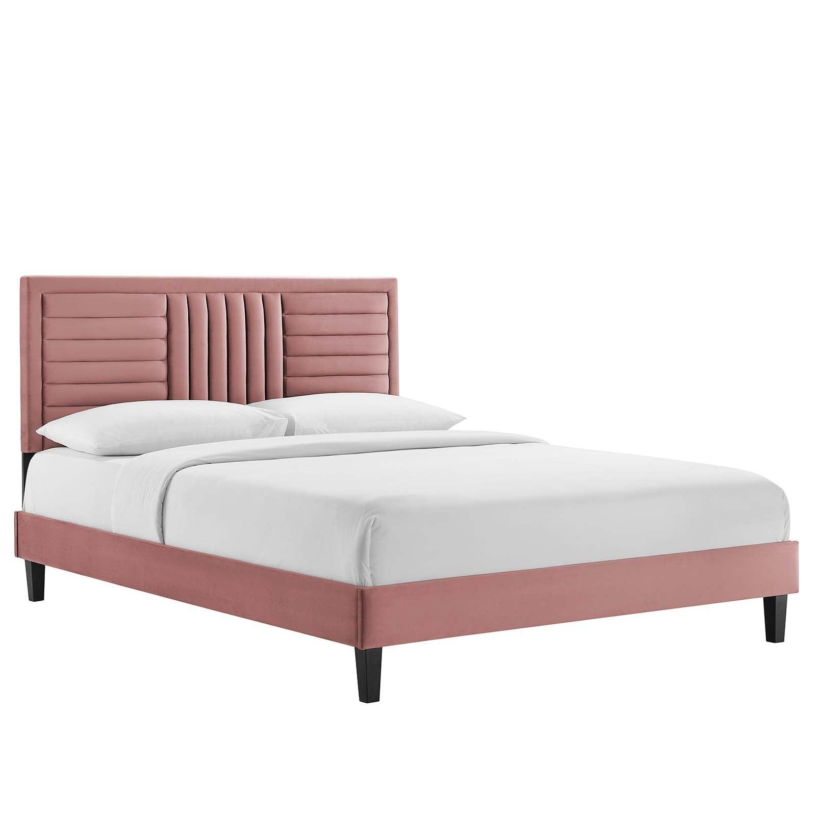 Sofia Channel Tufted Performance Velvet King Platform Bed, MOD-7015 FredCo