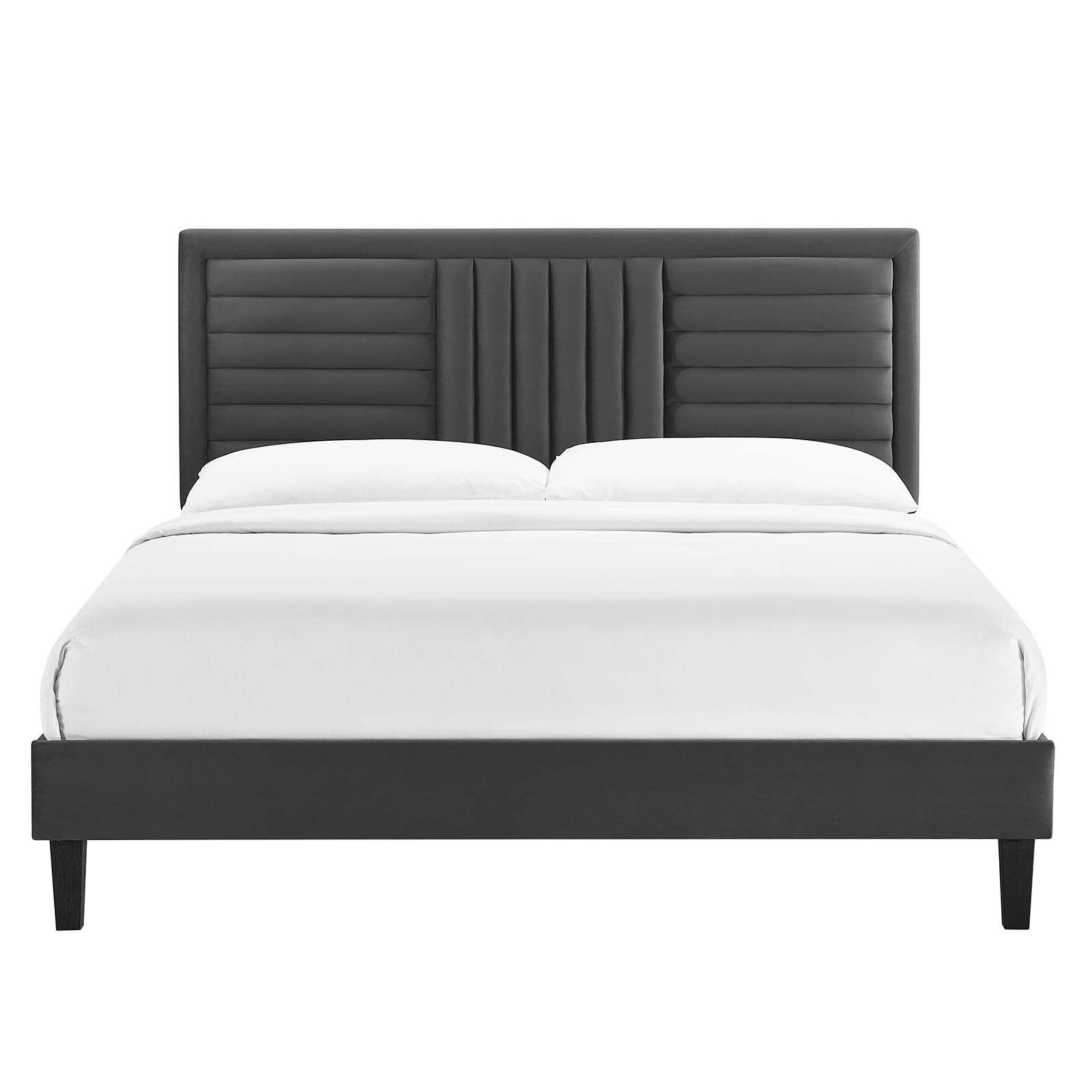 Sofia Channel Tufted Performance Velvet Queen Platform Bed, MOD-6975 FredCo