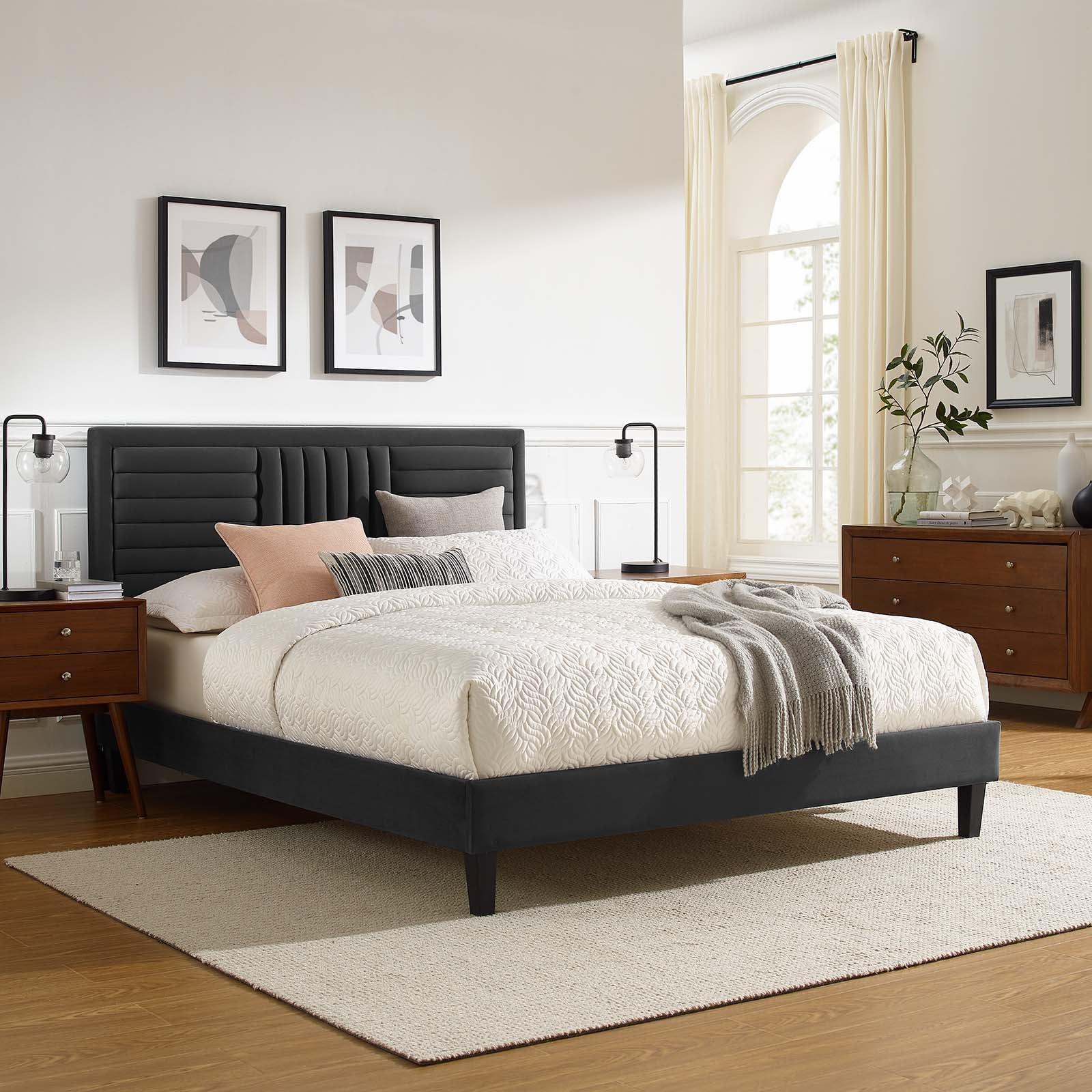 Sofia Channel Tufted Performance Velvet Queen Platform Bed, MOD-6975 FredCo