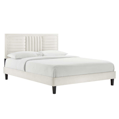 Sofia Channel Tufted Performance Velvet Queen Platform Bed, MOD-6975 FredCo
