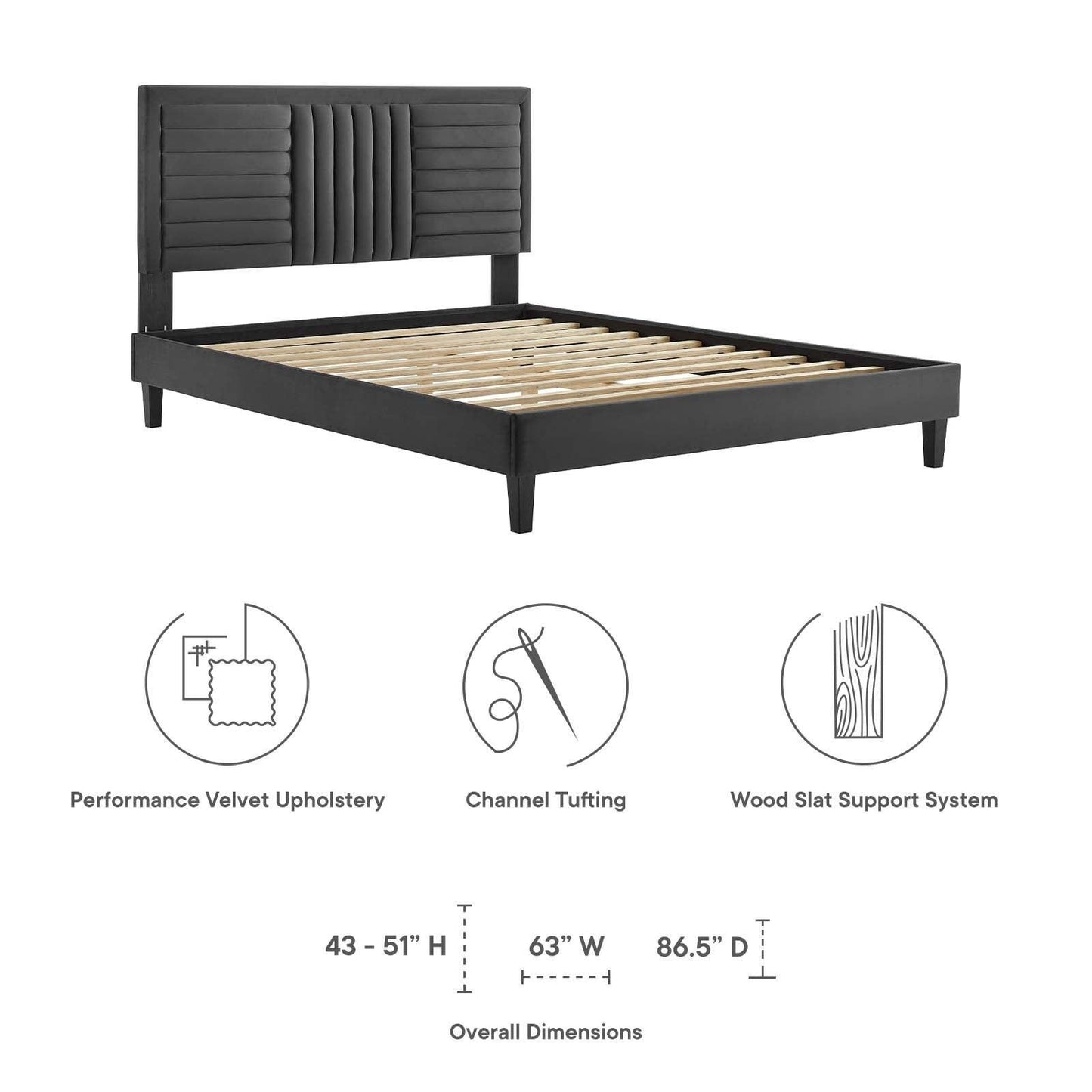 Sofia Channel Tufted Performance Velvet Queen Platform Bed, MOD-6975 FredCo