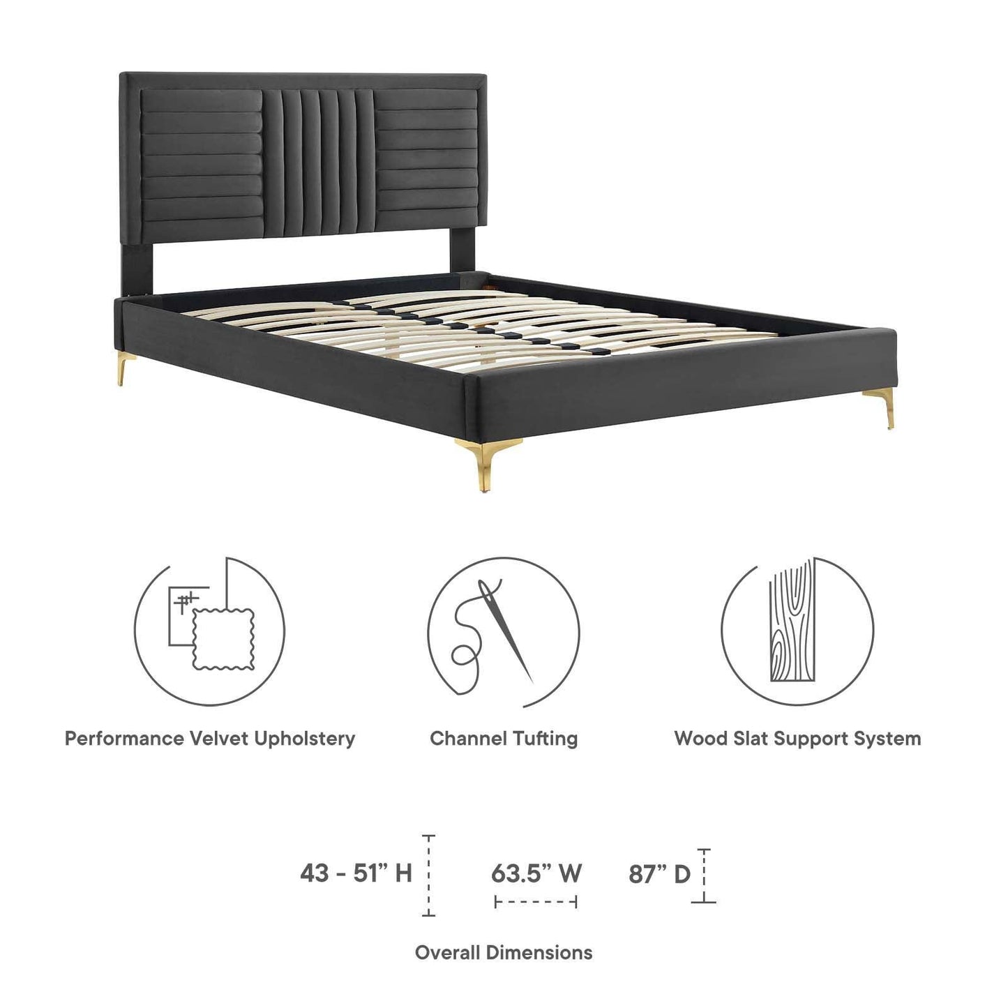 Sofia Channel Tufted Performance Velvet Queen Platform Bed, MOD-6979 FredCo