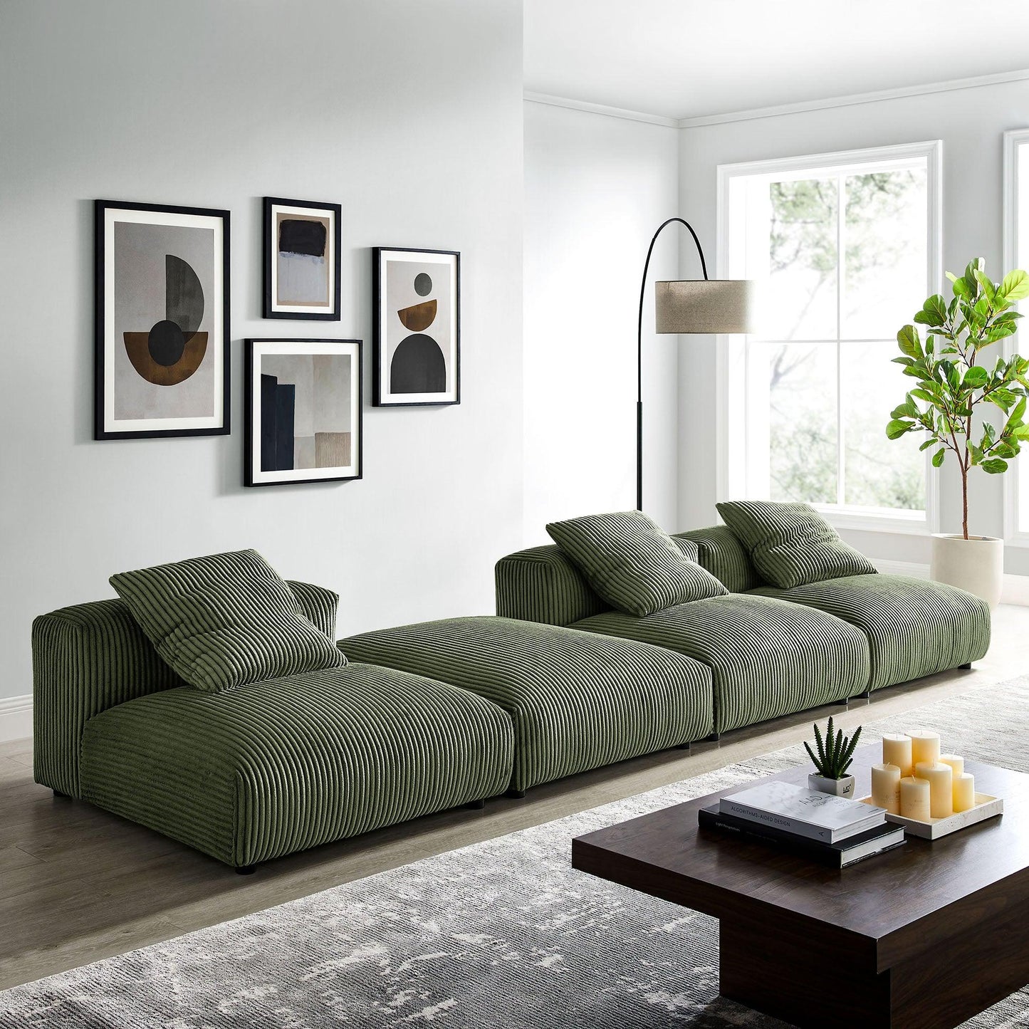 Solace 4-Piece Modular Corduroy Upholstered Sectional Sofa by Modway FredCo