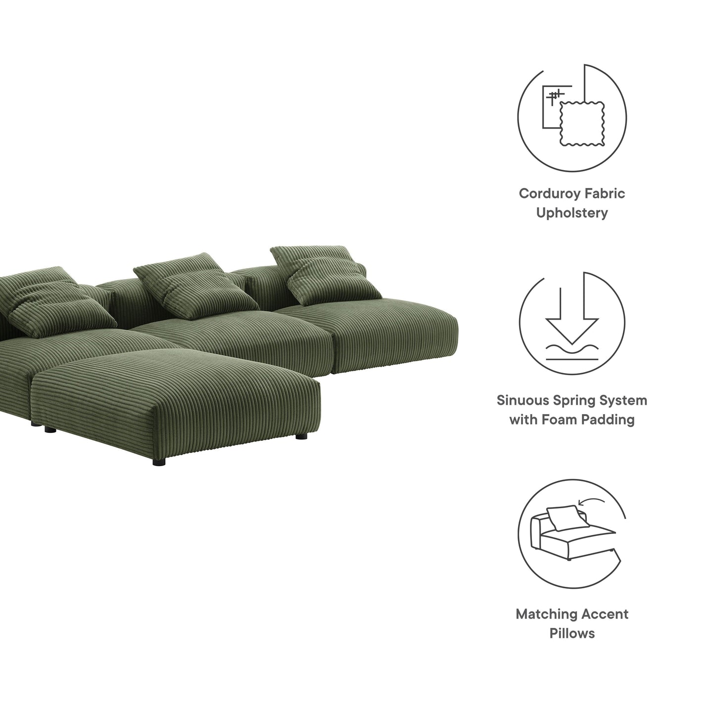 Solace 4-Piece Modular Corduroy Upholstered Sectional Sofa by Modway FredCo