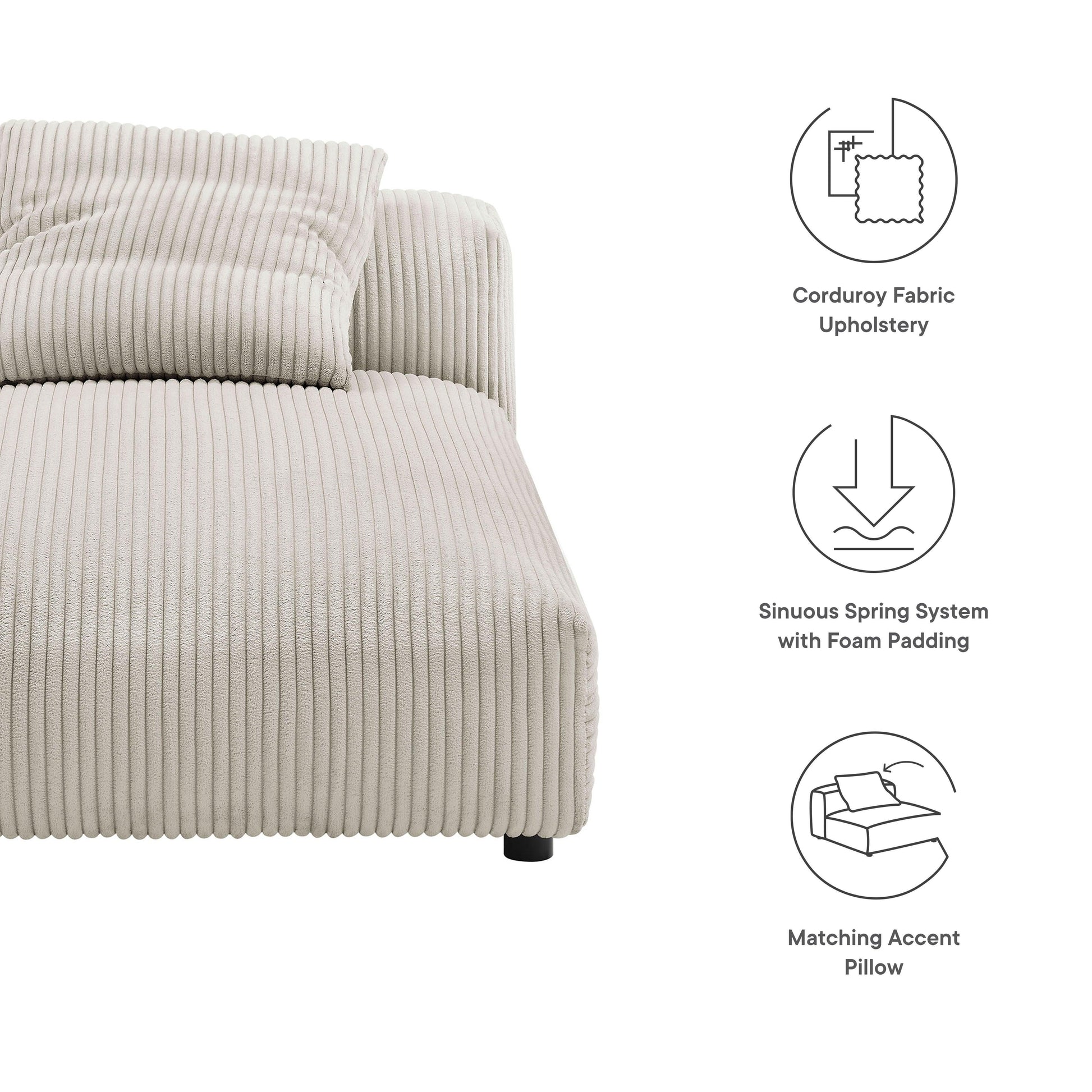 Solace Modular Corduroy Upholstered Armless Chaise Lounge by Modway FredCo