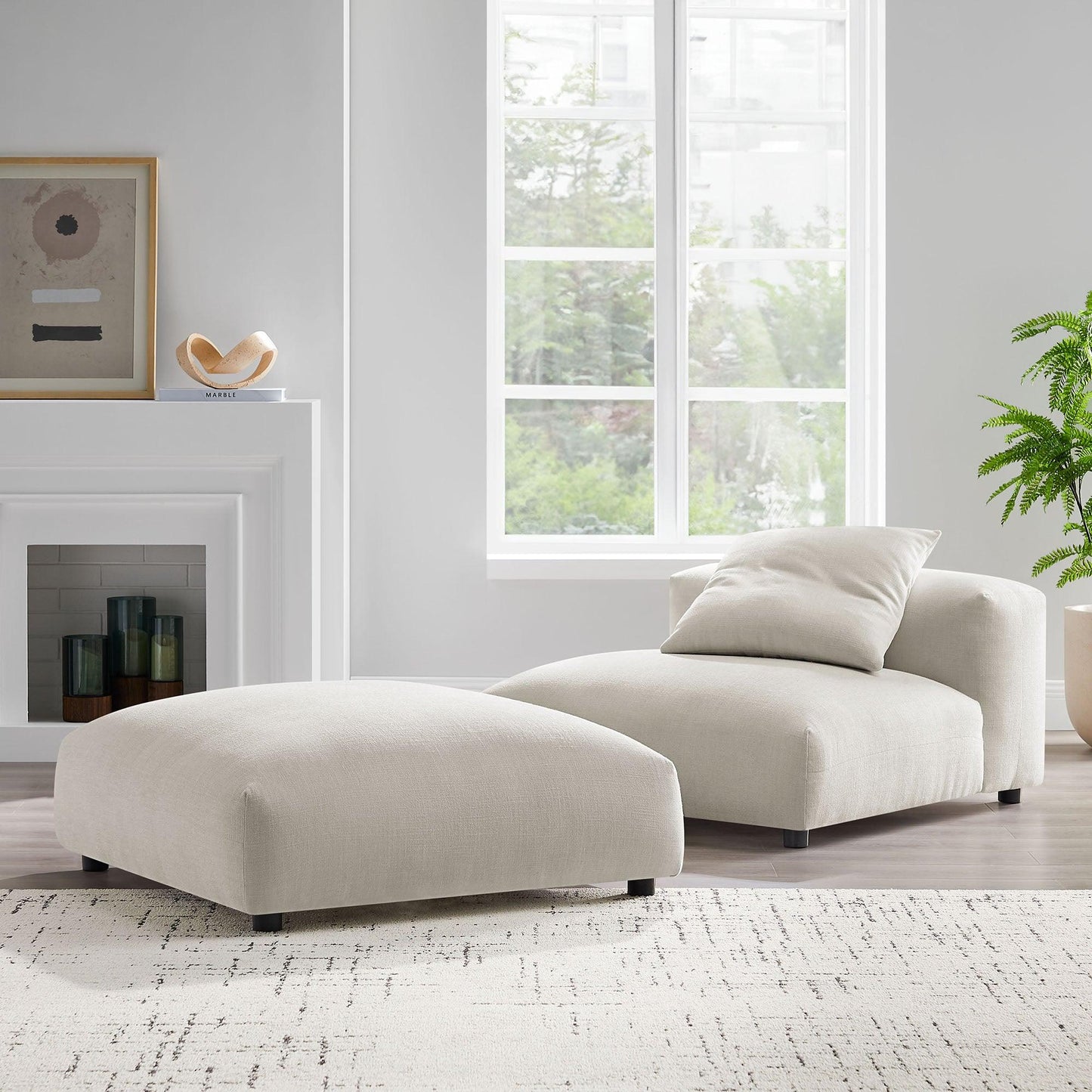 Solace Modular Upholstered Fabric Armless Chair and Ottoman Set by Modway FredCo